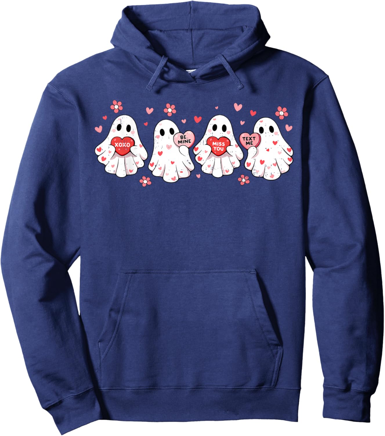 Cute Ghost Love Hearts Valentines Day Teens Girls Hoodie - Hoodie | Navy