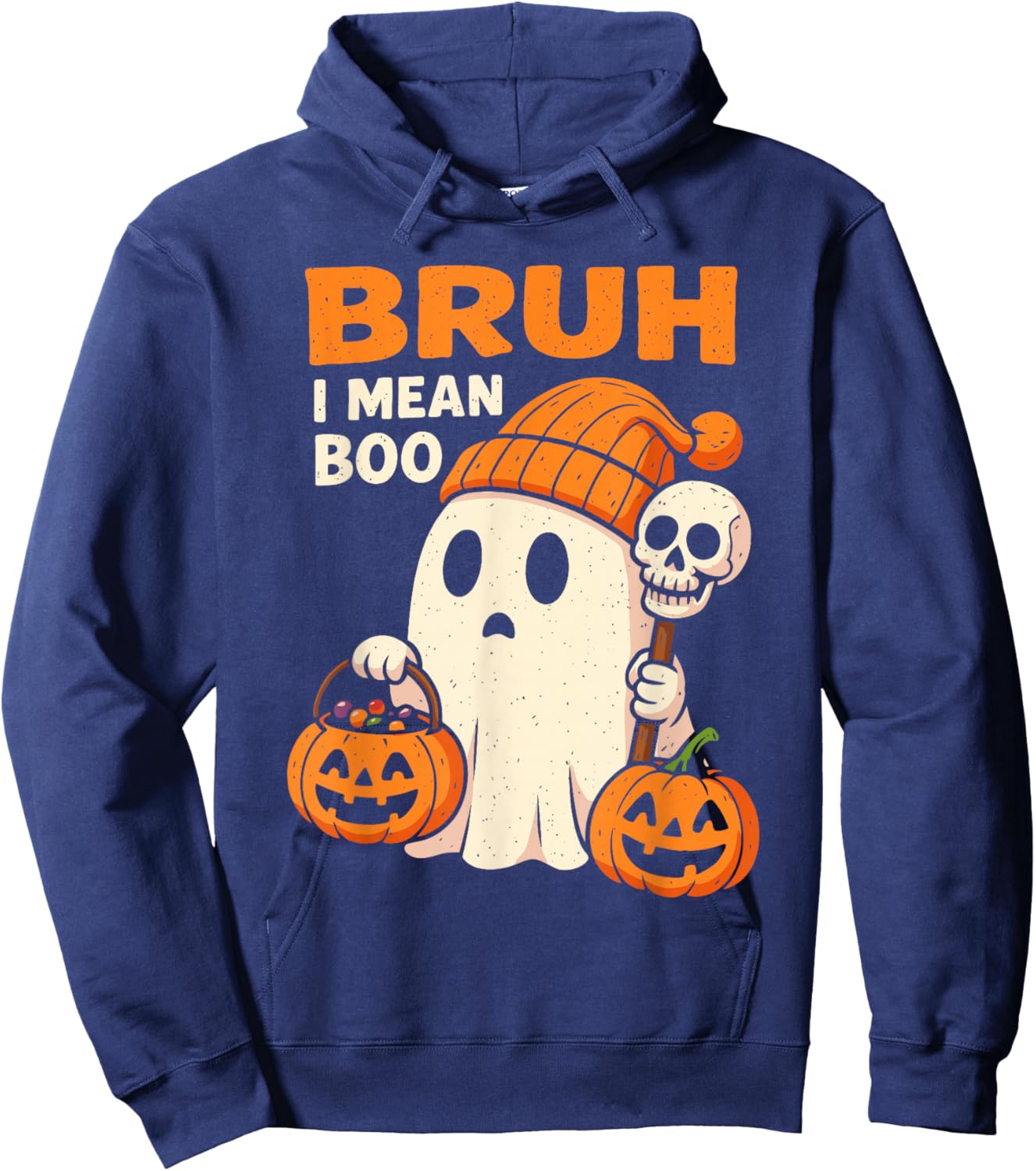 Halloween Bruh Ghost Boo Skull Pumpkin Women Kids Boys Girls Hoodie - Hoodie | Navy