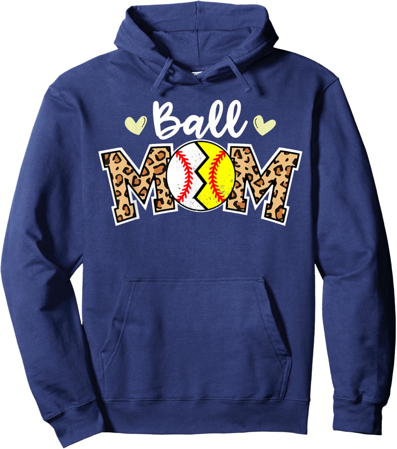 Ball Mom Leopard Funny Baseball Softball Player Mom Hoodie - Hoodie | Navy