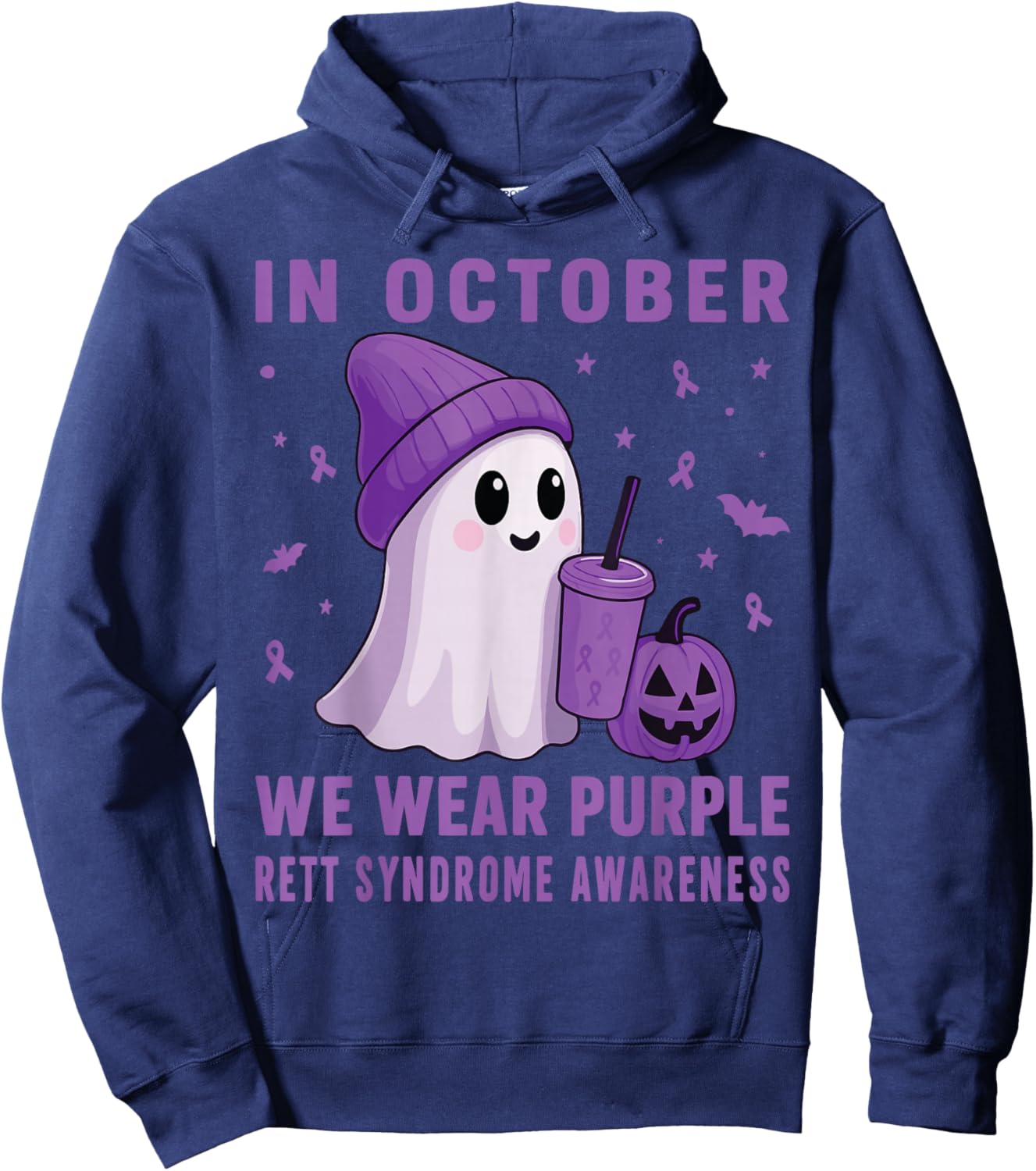 Halloween Boo Rett Syndrome Awareness in October Purple Hoodie - Hoodie | Navy