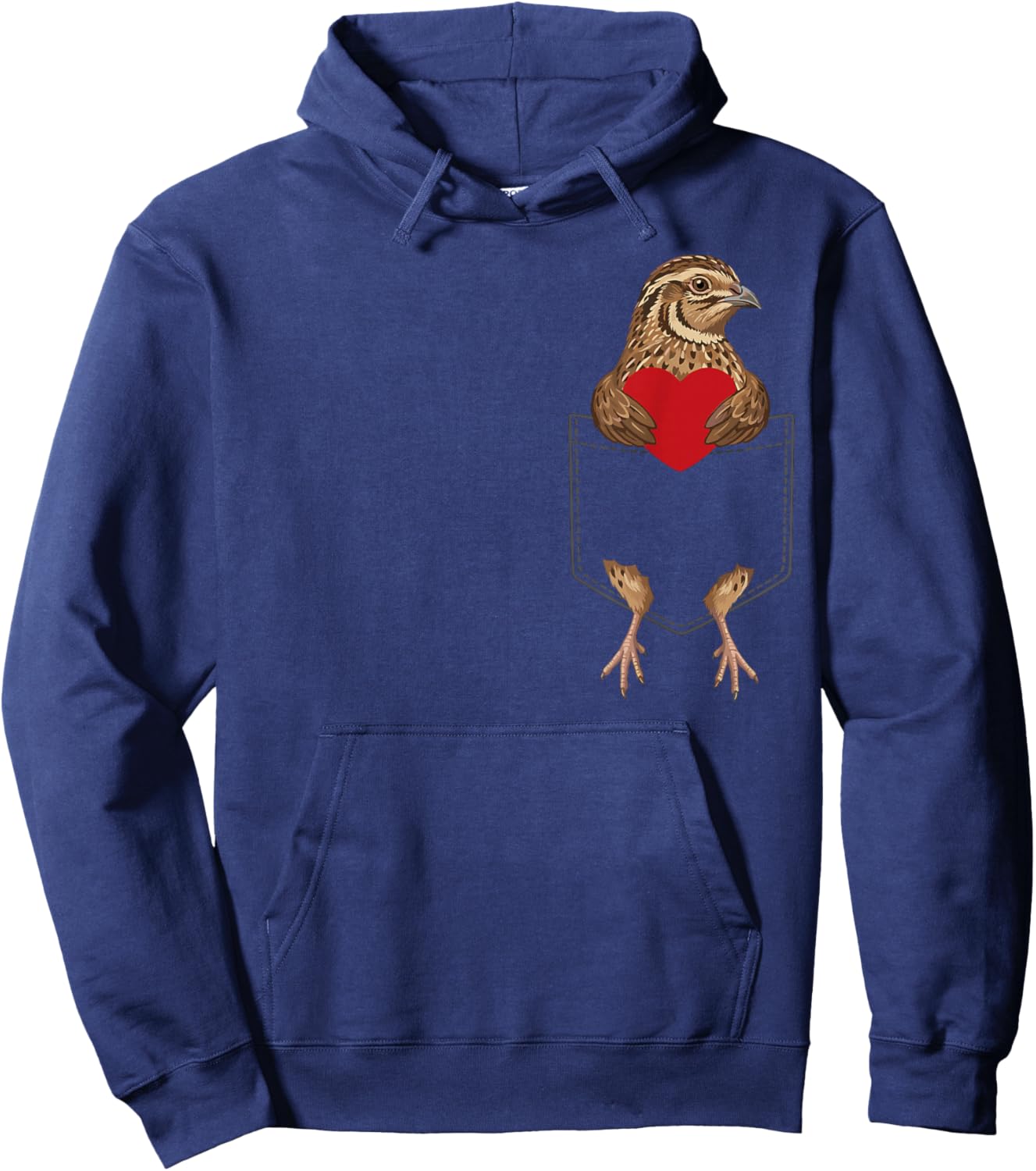 Cute Quail in Pocket Bird Lover Valentines Hoodie - Hoodie | Navy