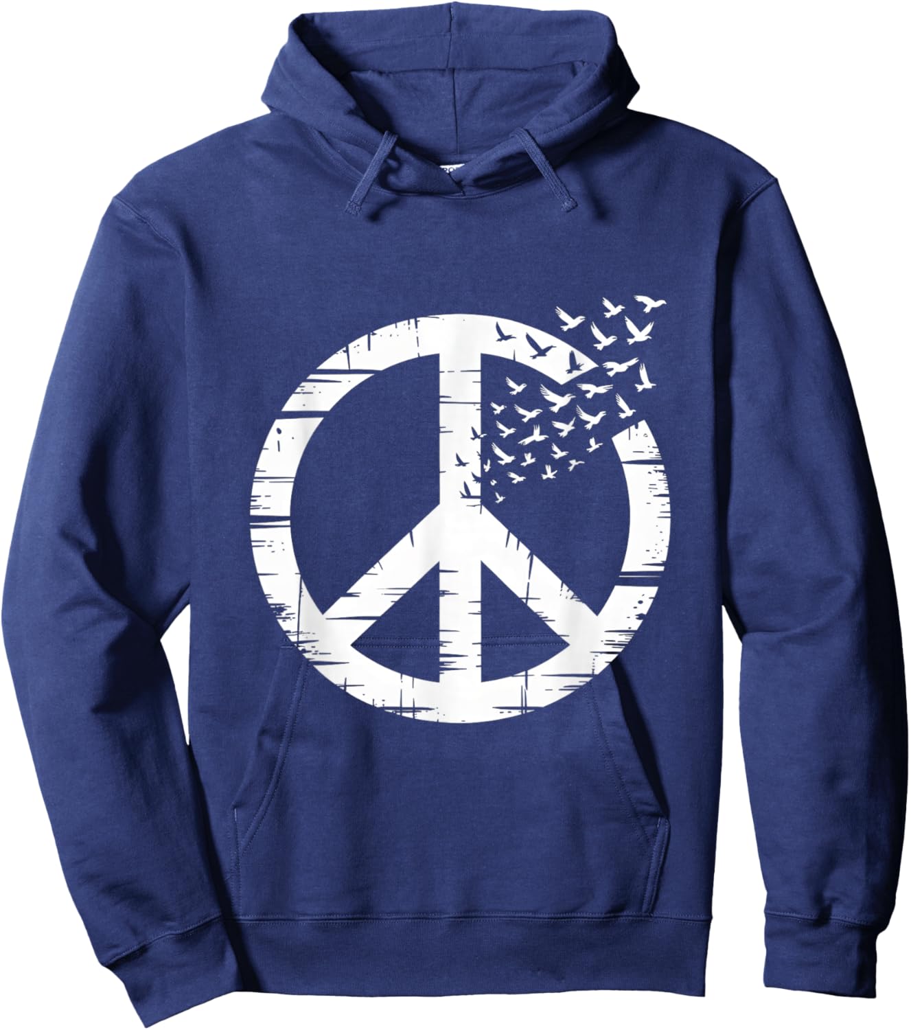 Peace Symbol Hippie Minimalist Flying Birds Activist Hoodie - Hoodie | Navy