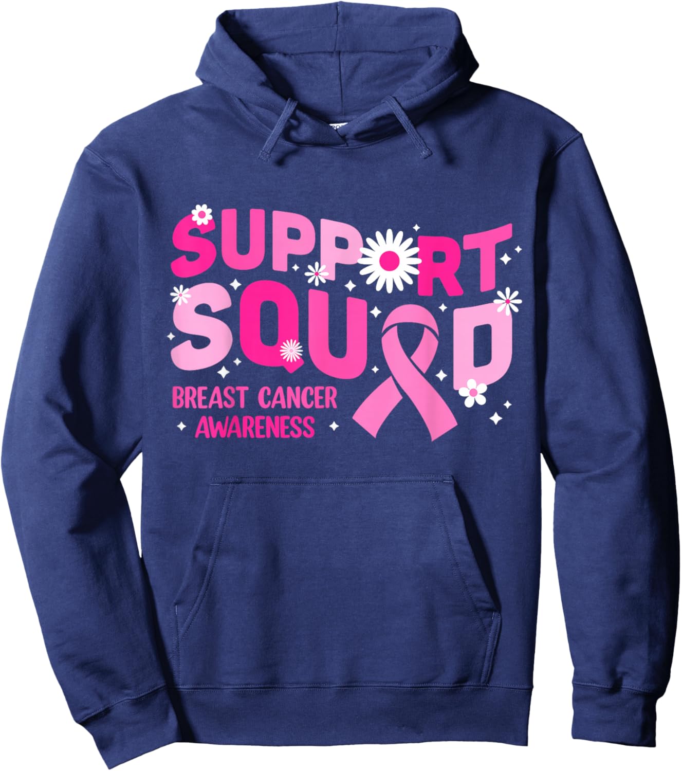 Pink Ribbon Support Squad Breast Cancer Awareness Women Girl Hoodie - Hoodie | Navy