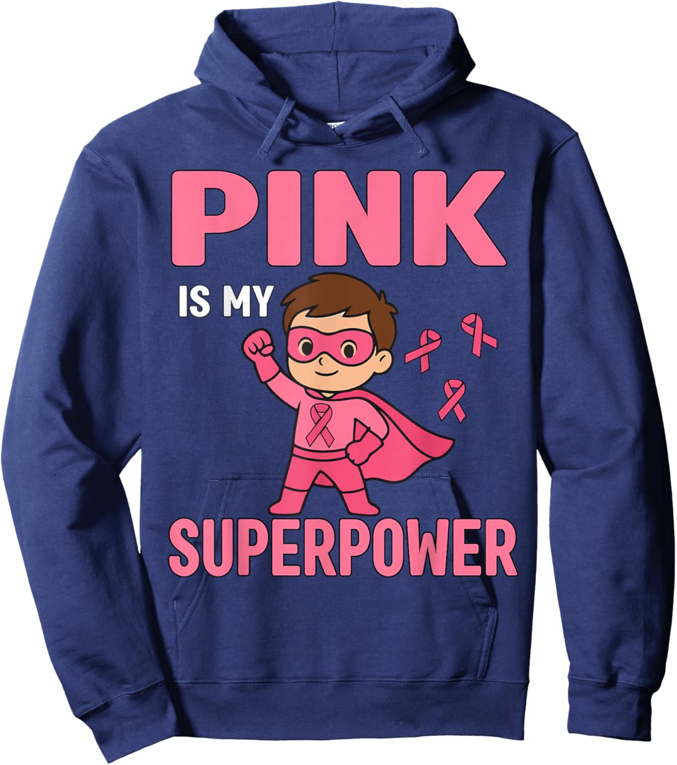 Pink is My Superpower Breast Cancer Awareness Kids Pink Boys Hoodie - Hoodie | Navy