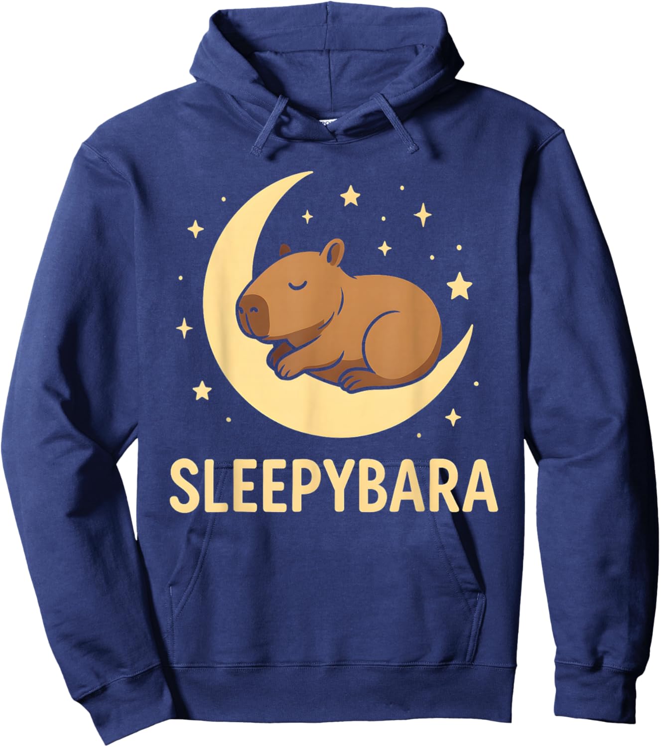 Cute Sleepybara Funny Capybara Sleeping on Moon Graphic Hoodie - Hoodie | Navy