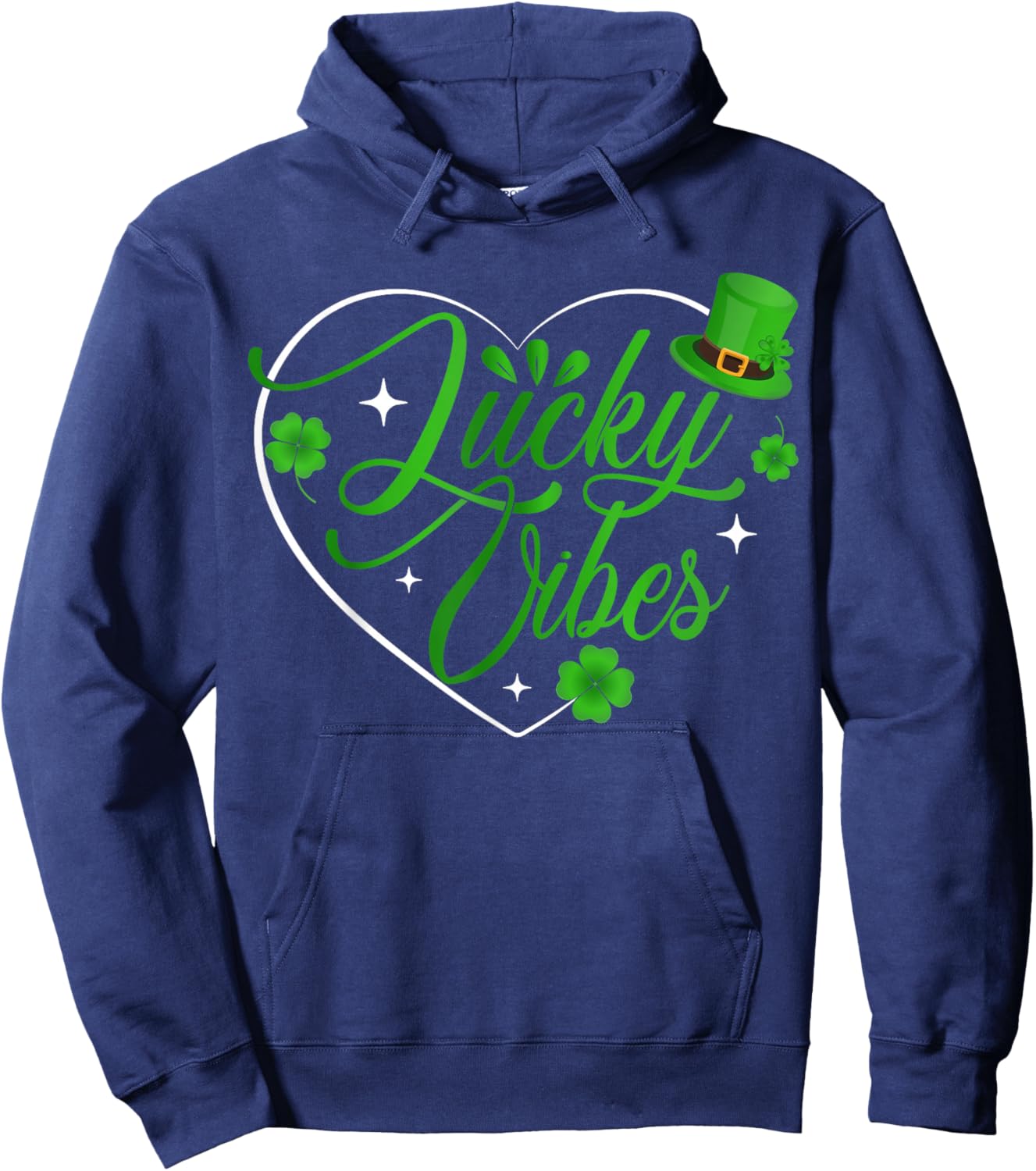Lucky Vibes St Patrick’s Day Shirt Shamrock Heart Hoodie - Hoodie | Navy