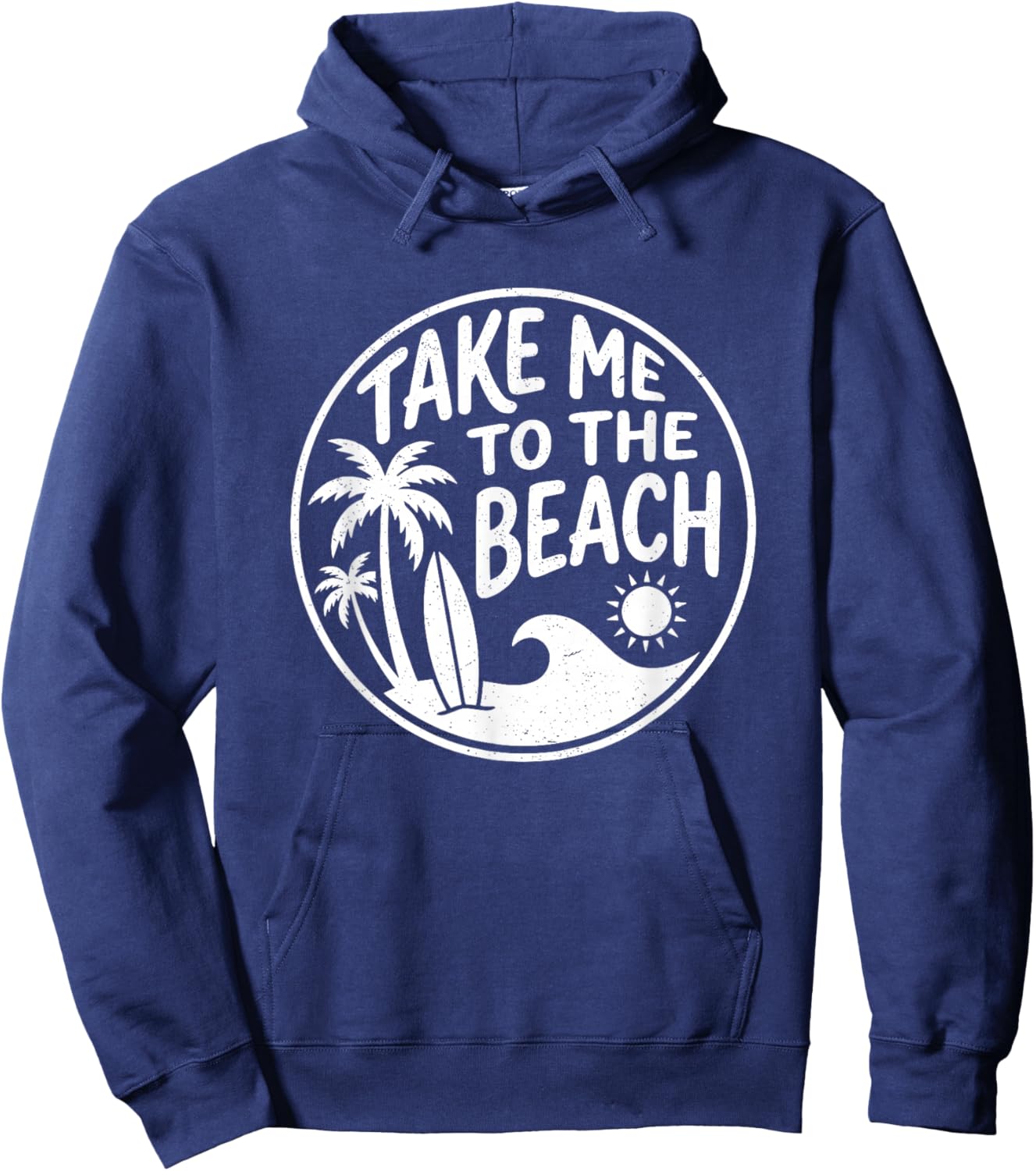 Take Me to The Beach Retro Circle Palm Tree Surfboard Art Hoodie - Hoodie | Navy