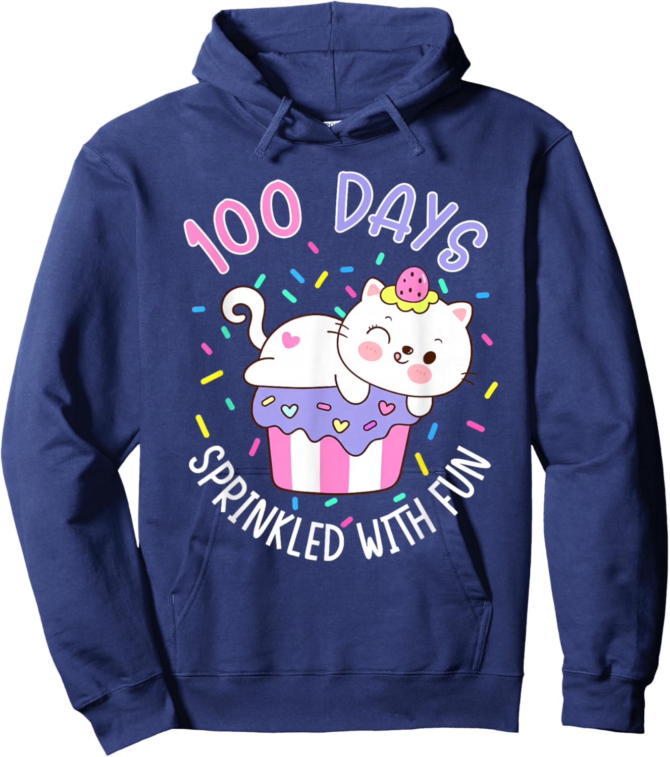 100 Days Sprinkled with Fun Cupcake 100th Day of School Kids Hoodie - Hoodie | Navy