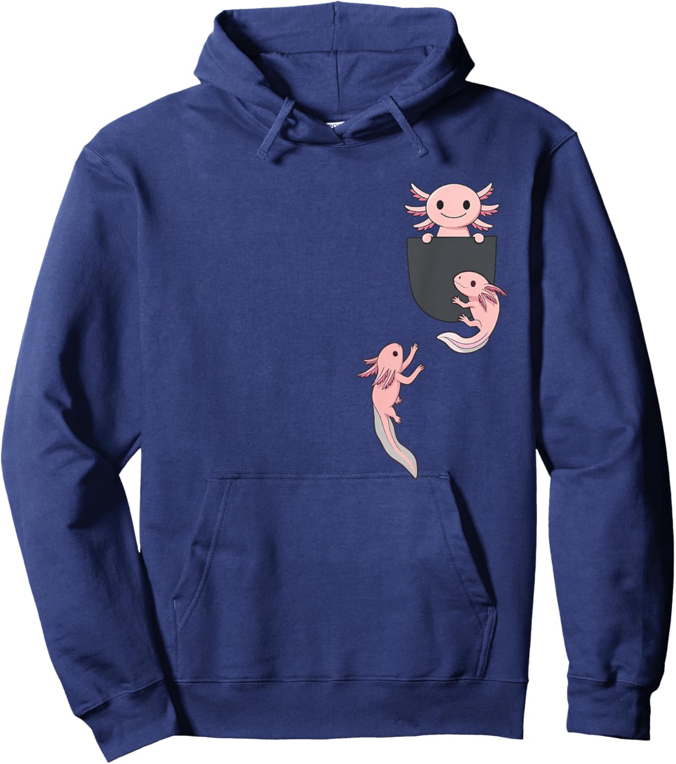 Cute Little Axolotl Playing Climbing in Pocket Men Women Kid Hoodie - Hoodie | Navy