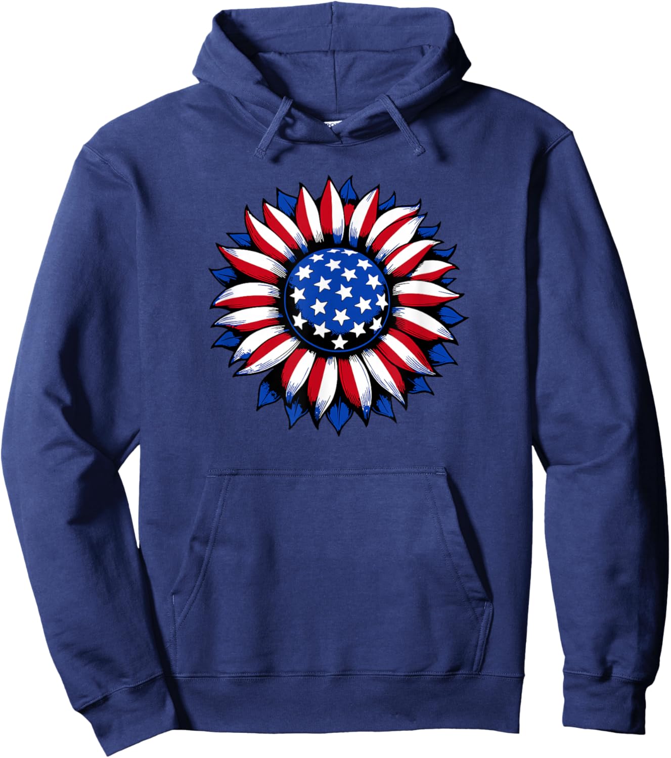 Let Freedom Bloom Patriotic American Sunflower USA Flag Hoodie - Hoodie | Navy