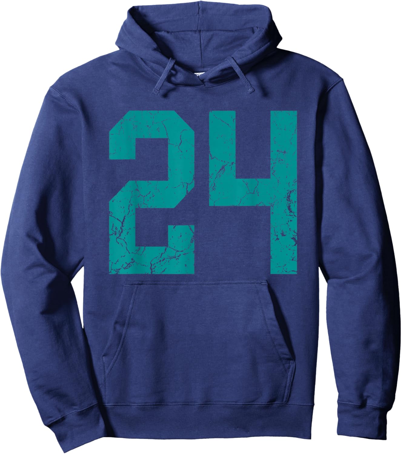 Distressed Teal Number 24 Jersey Player Uniform #24 Fan Hoodie - Hoodie | Navy