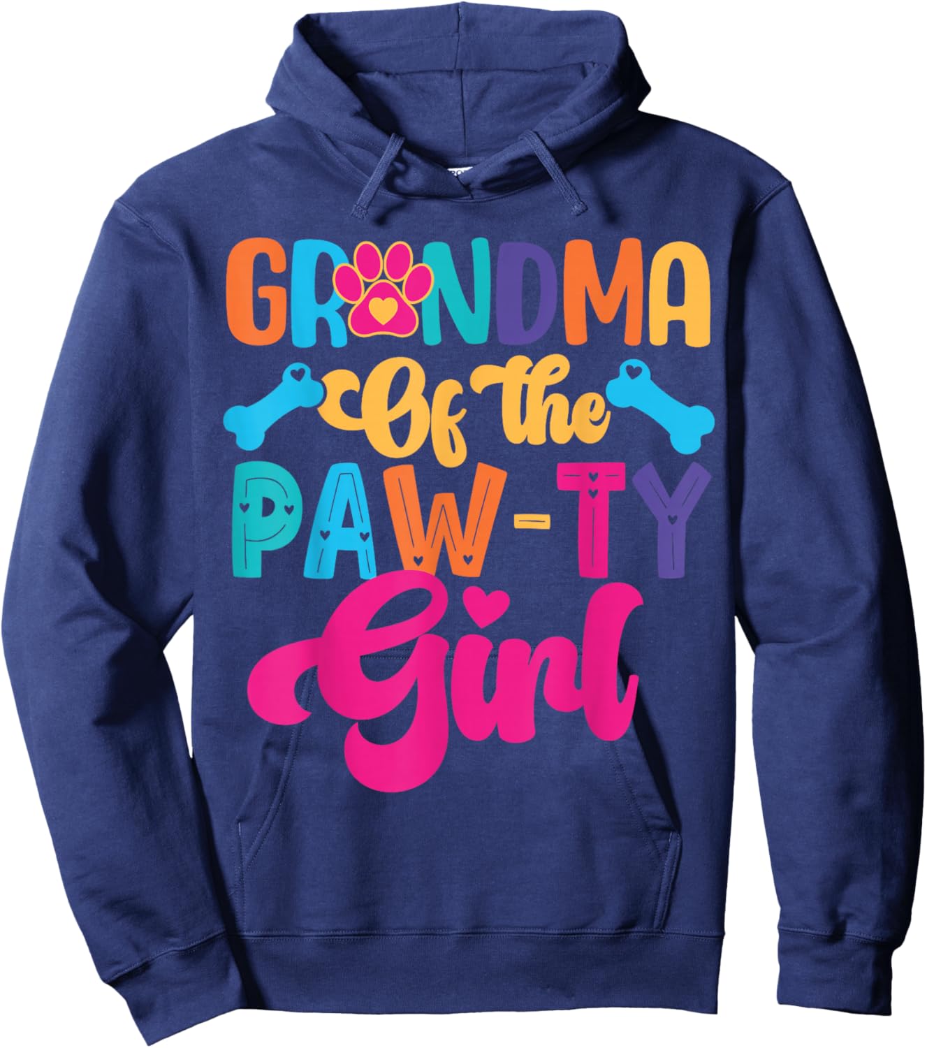 Grandma of The Paw-ty Girl Dog Family Matching Party Hoodie - Hoodie | Navy