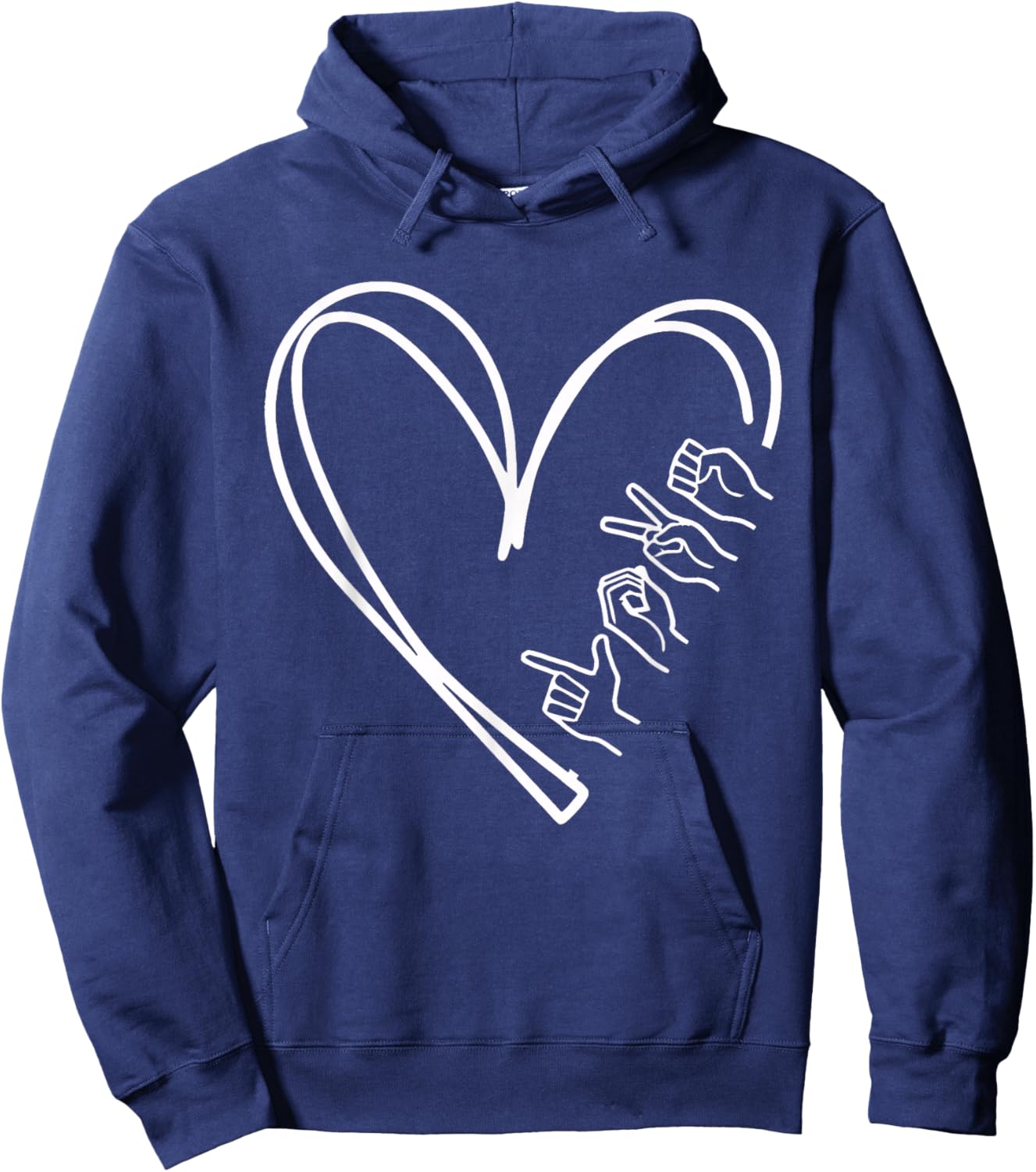 Valentines Day I Love You Hand Sign ASL Heart Women Men Hoodie - Hoodie | Navy