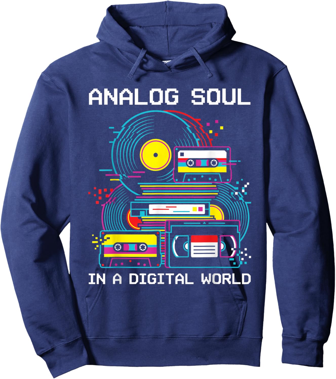 Analog Soul in A Digital World Vinyl Cassette VHS 80s 90s Hoodie - Hoodie | Navy