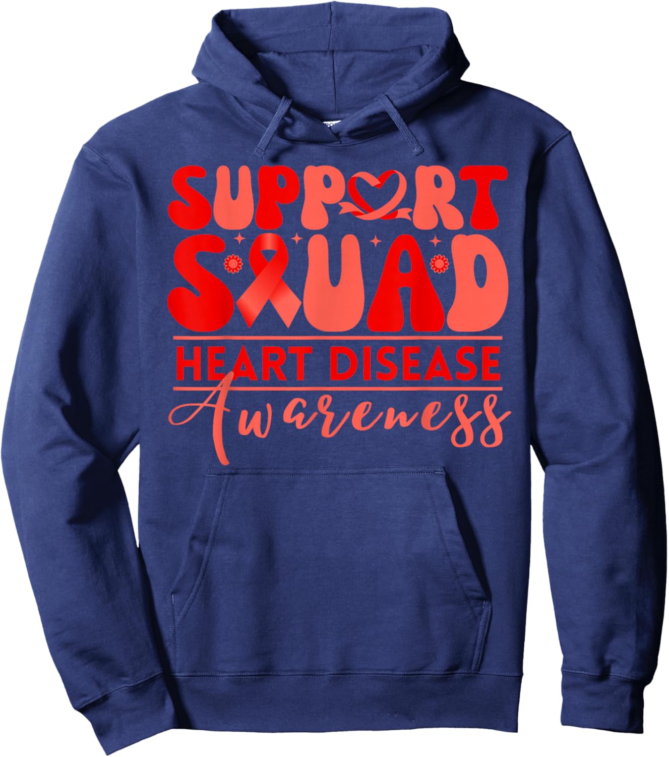 Heart Health Support Squad Heart Disease Awareness Ribbon Hoodie - Hoodie | Navy