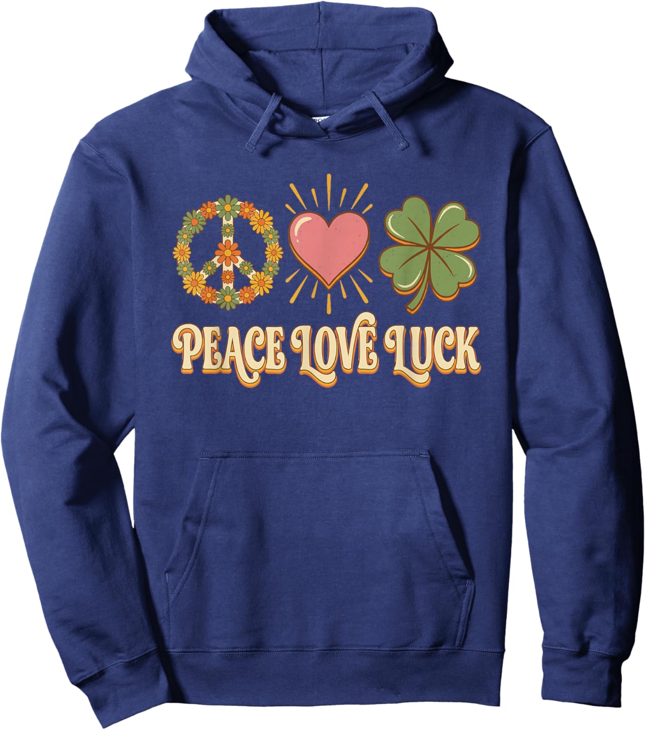 Peace Love Luck Retro Boho Shamrock St Patricks Day Women Hoodie - Hoodie | Navy