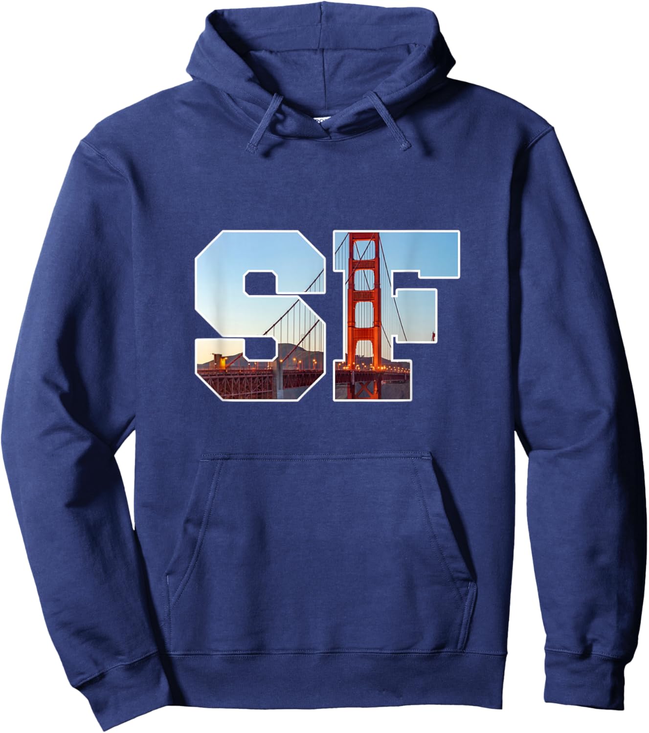 Iconic Golden Gate Bridge in Bold SF Letters San Francisco Hoodie - Hoodie | Navy