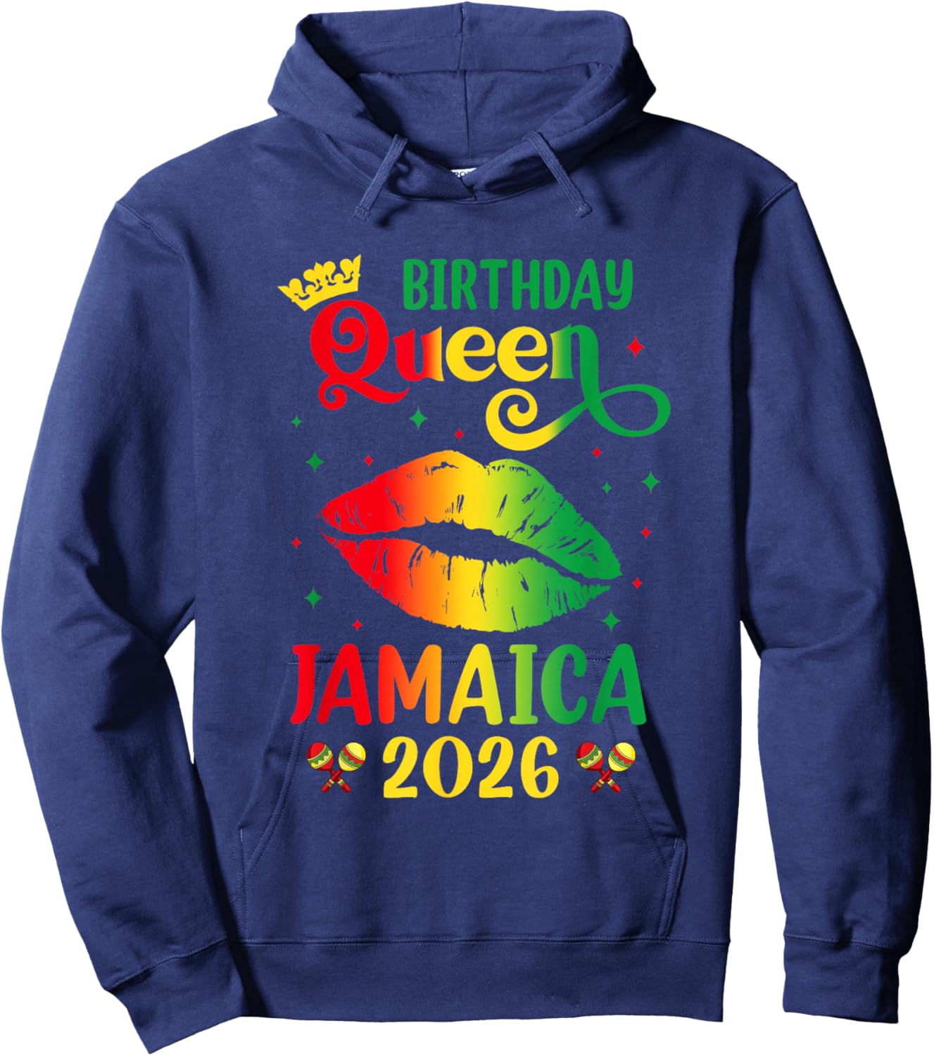 Birthday Queen Jamaica 2026 Girls Trip Party Jamaican Lips Hoodie - Hoodie | Navy