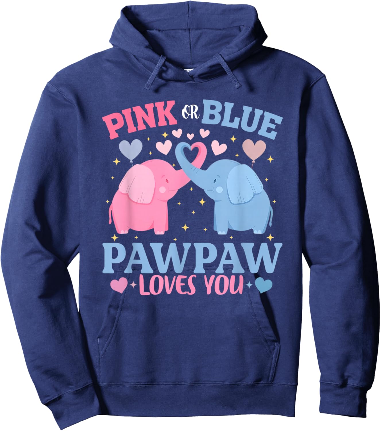 Pink or Blue Pawpaw Loves You Gender Reveal Elephant Hoodie - Hoodie | Navy