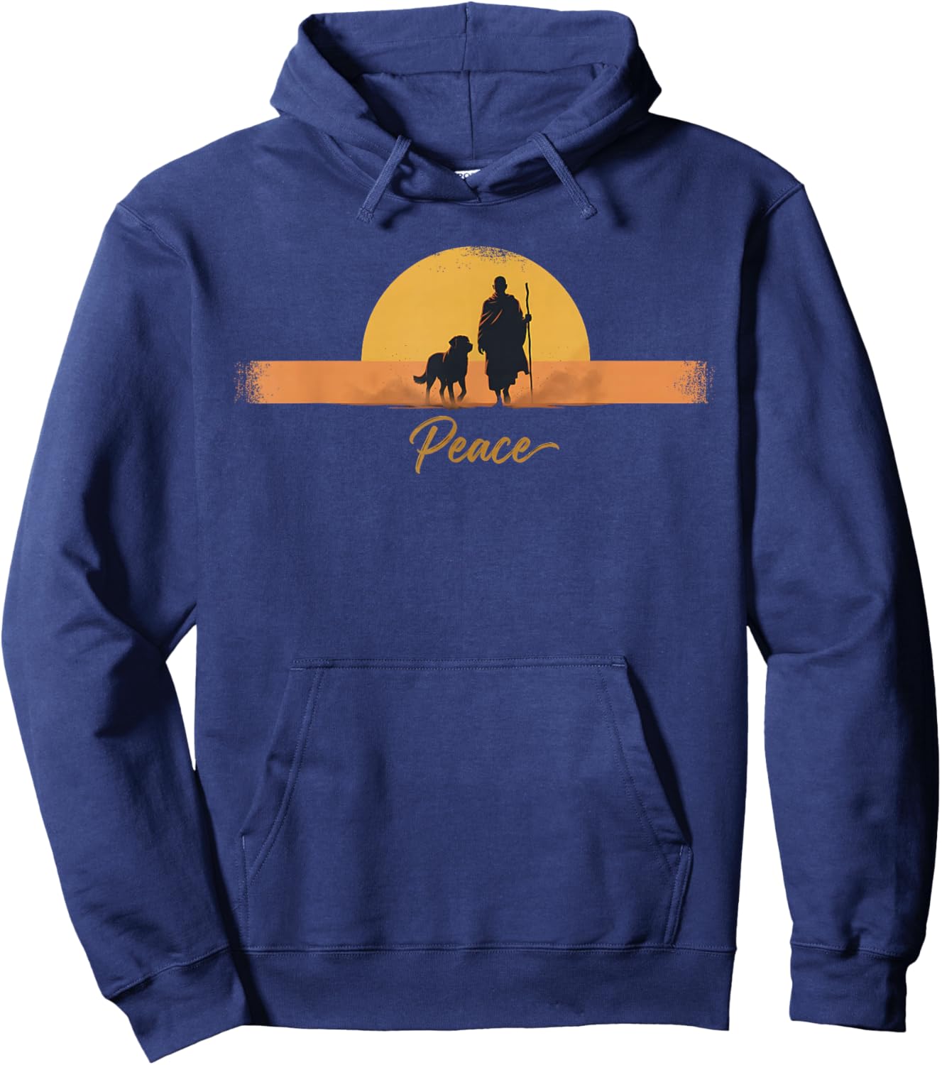 Peace Minimalist Zen Art Walk for Peace Monks with Aloka Dog Hoodie - Hoodie | Navy