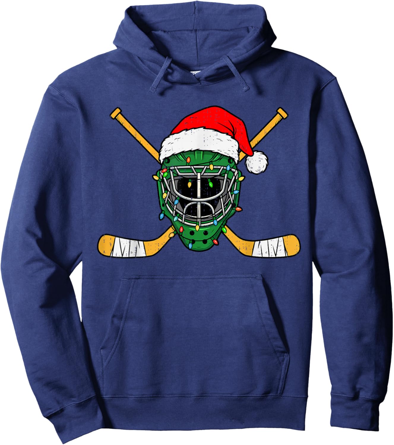 Christmas Hockey Helmet Lights Santa Xmas Men Teen Boys Kids Hoodie - Hoodie | Navy