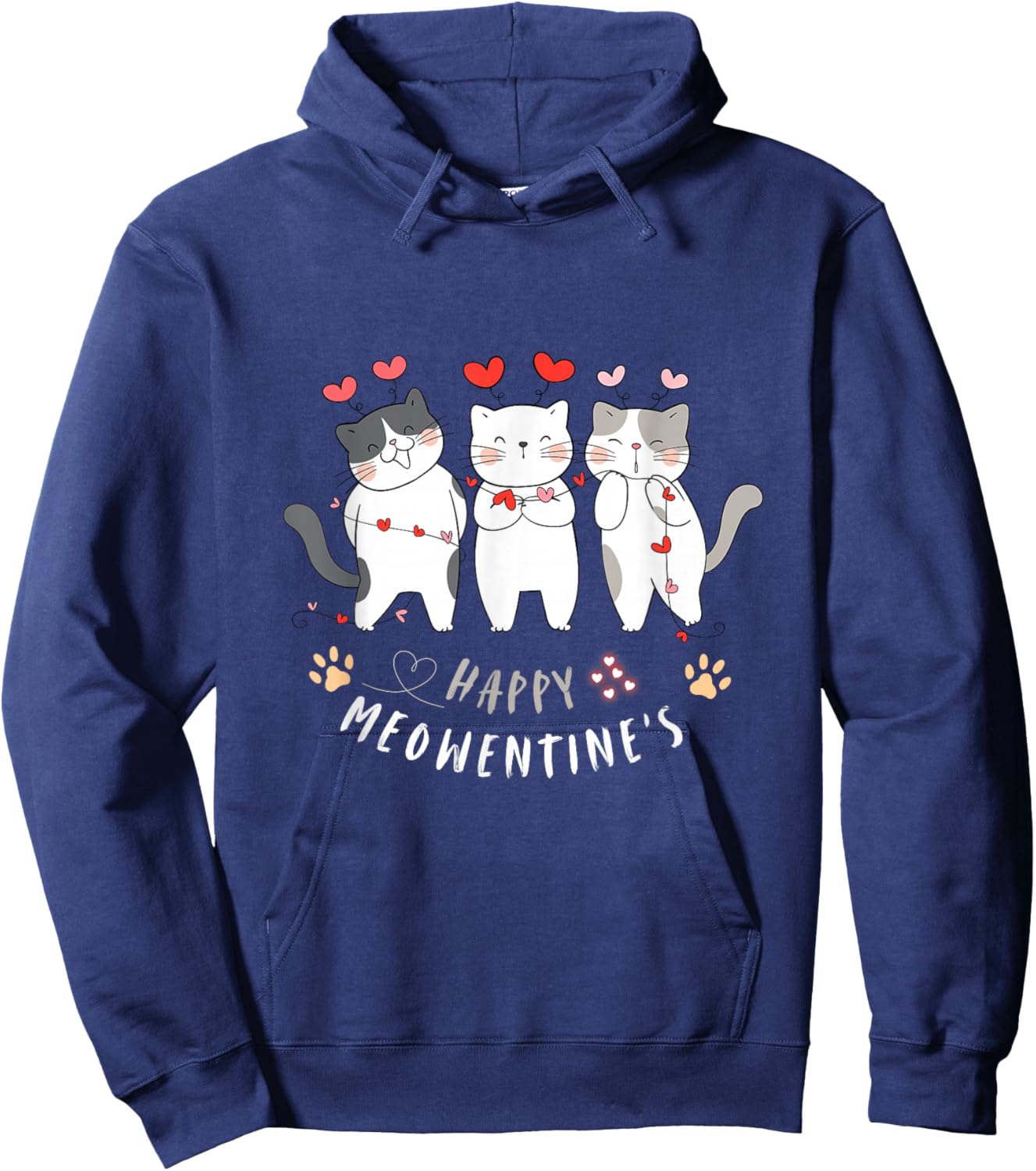 Happy Meowentines Cute Valentine Cat Shirts Men Hoodie - Hoodie | Navy