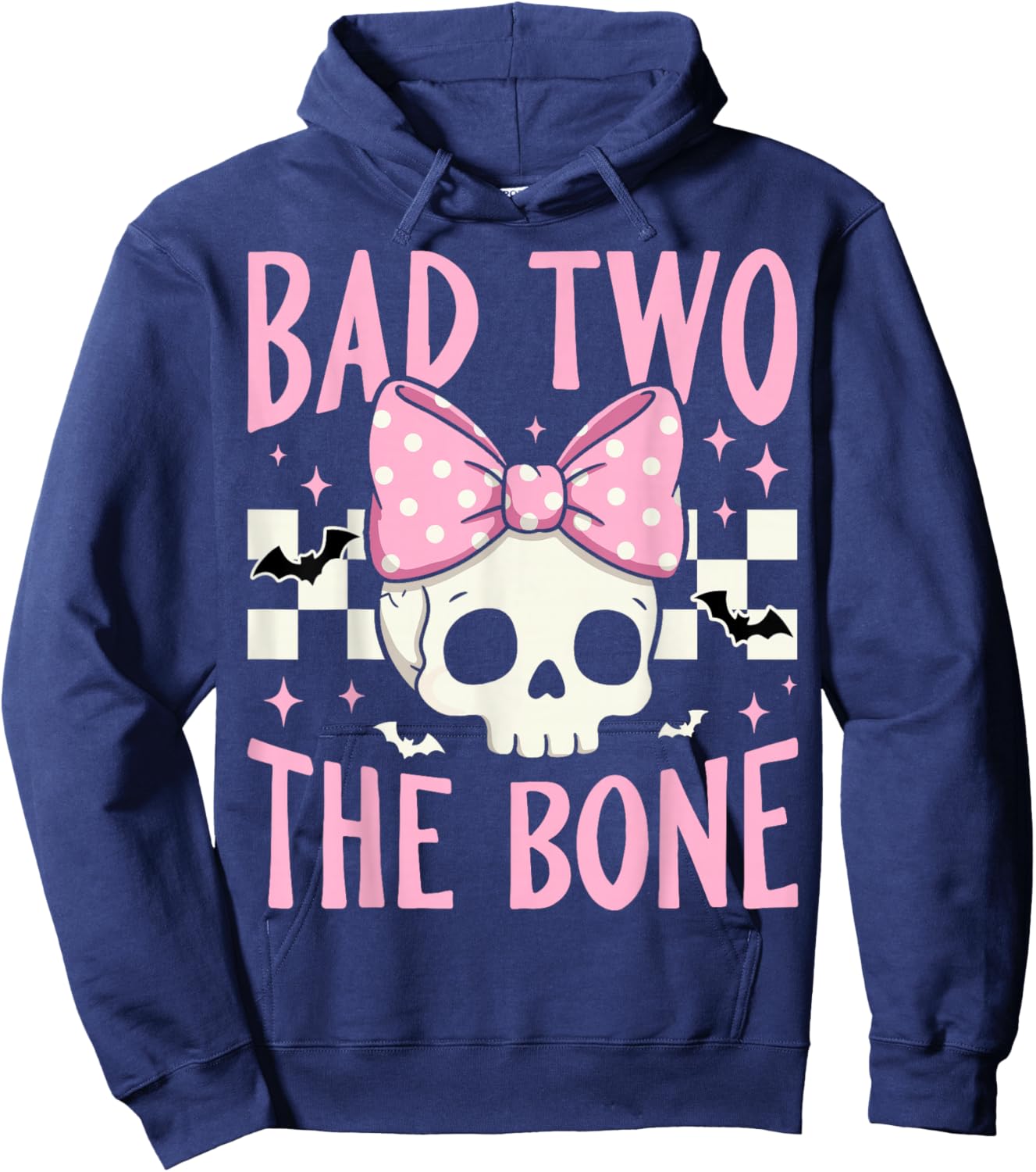 Bad Two The Bone Skull with Pink Bow for Halloween Hoodie - Hoodie | Navy