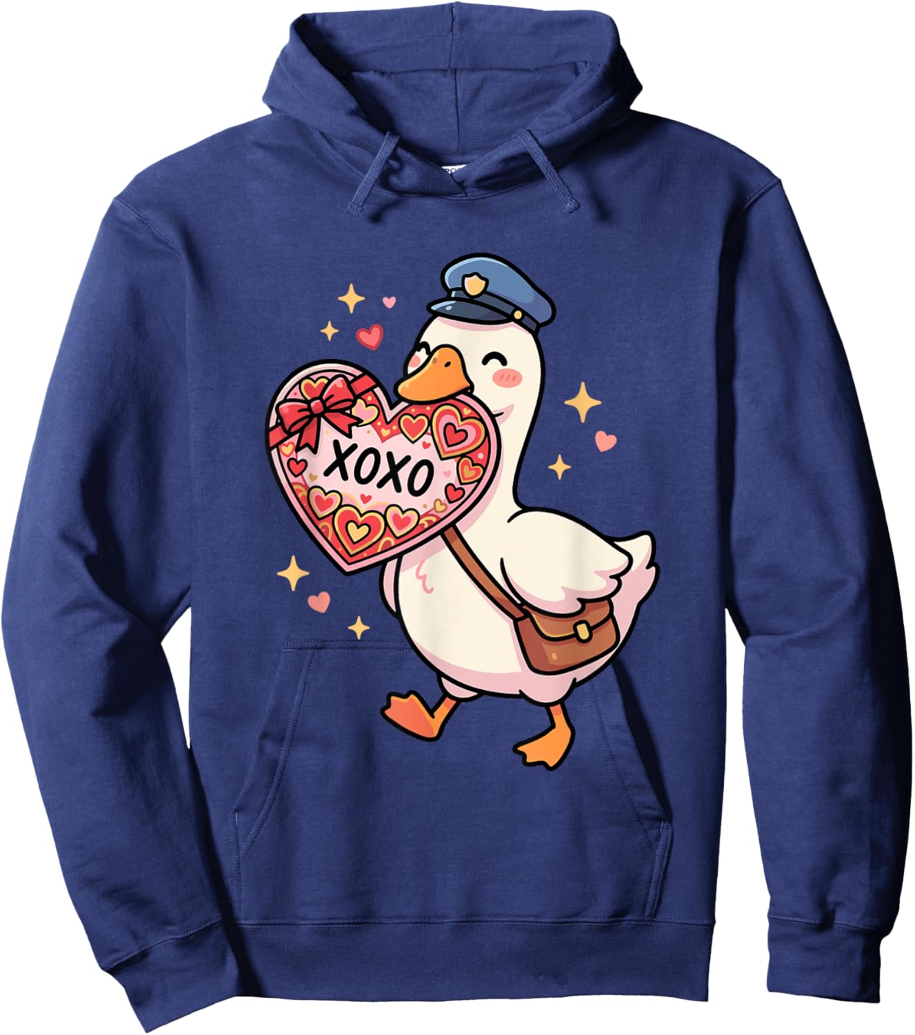 Cute Goose Mailman Valentine's Day XOXO Heart Love Hoodie - Hoodie | Navy