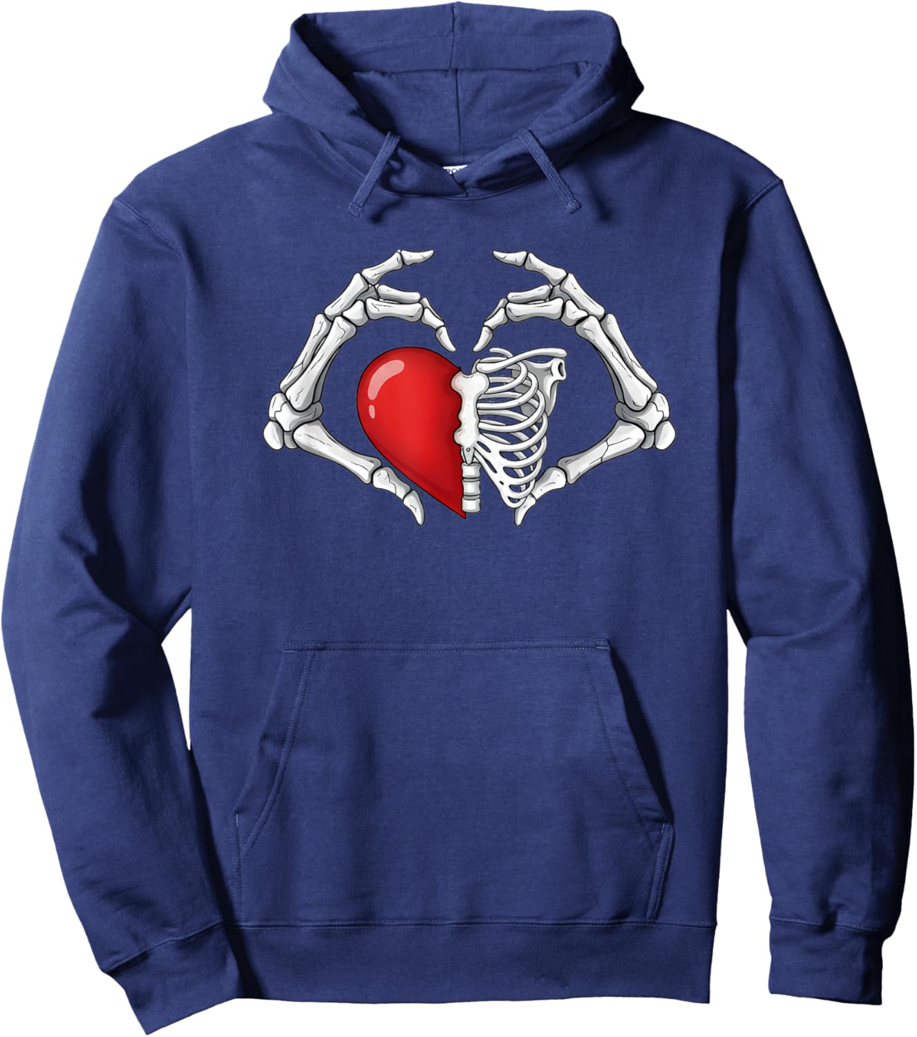 Valentine Skull Skeleton Hand Holding Red Heart Love Girls Hoodie - Hoodie | Navy