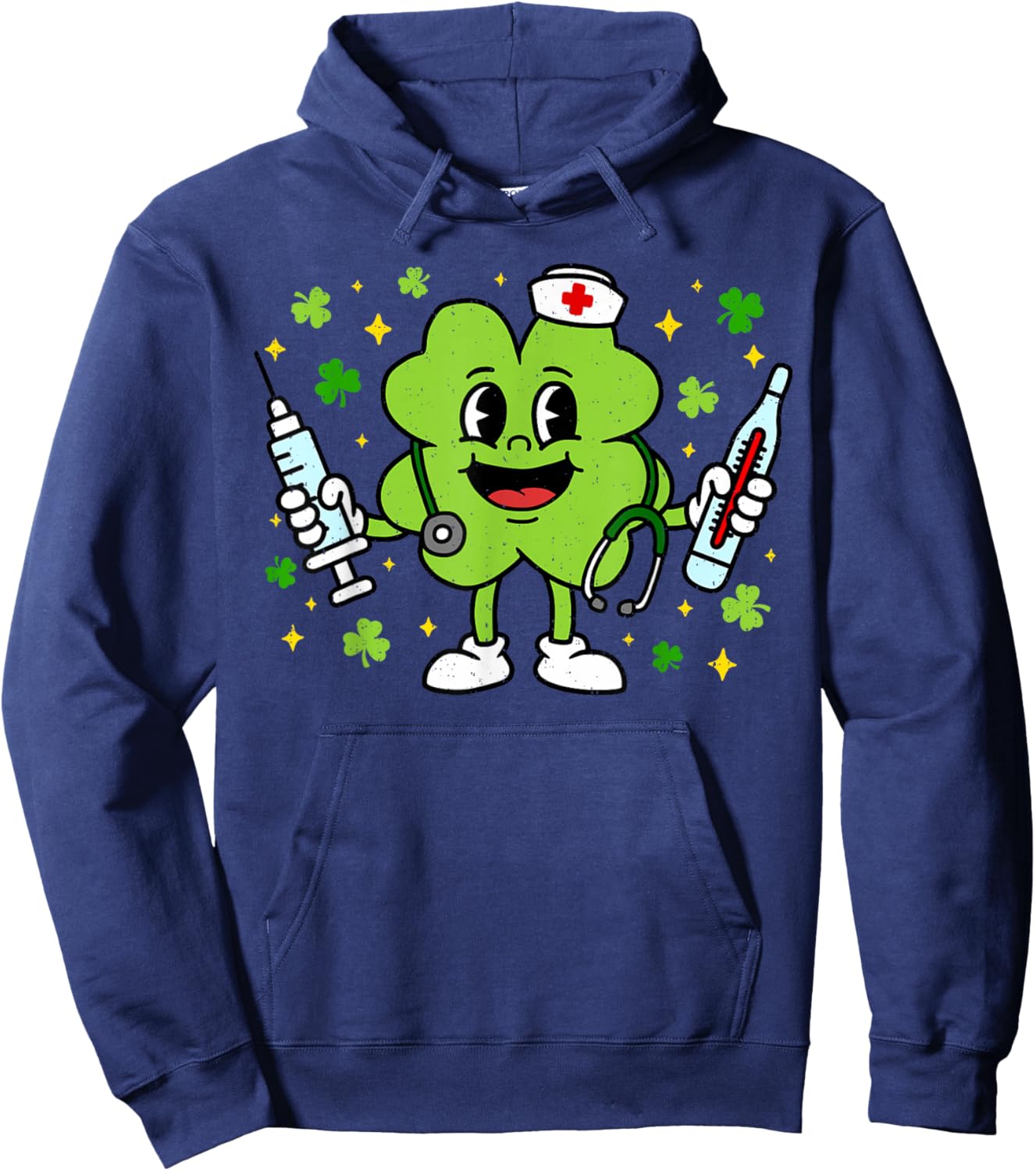 Nurse Shamrock St Patricks Day Saint Pattys Scrub Top Women Hoodie - Hoodie | Navy