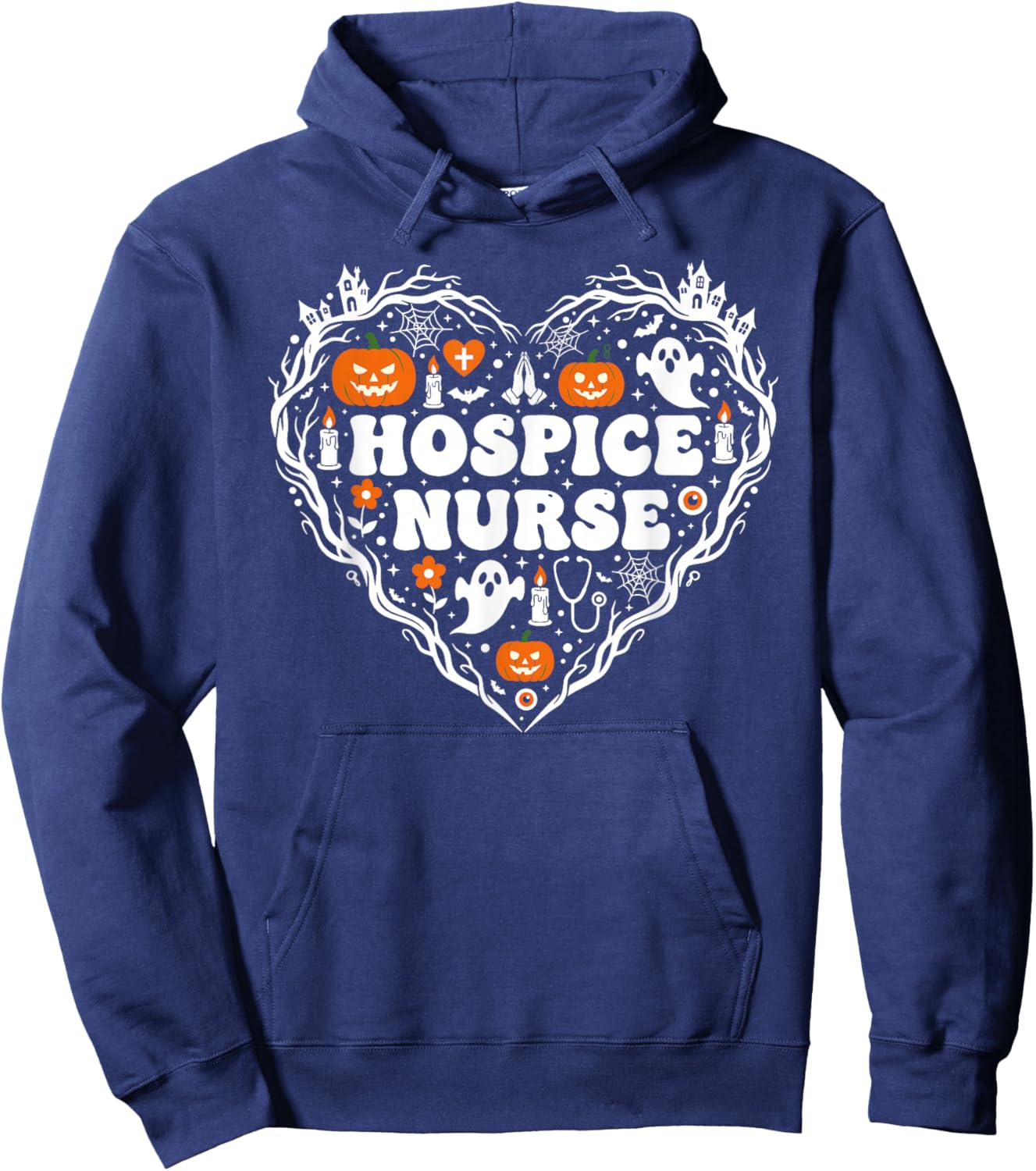 Hospice Nurse Heart Pumpkin Ghost Halloween Kids Hoodie - Hoodie | Navy