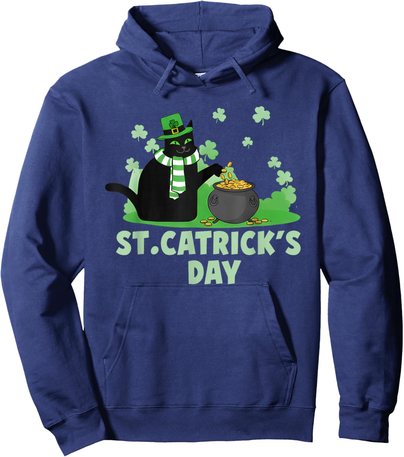 St Patricks Day Black Cat Catricks Day Saint Pattys Cat Hoodie - Hoodie | Navy
