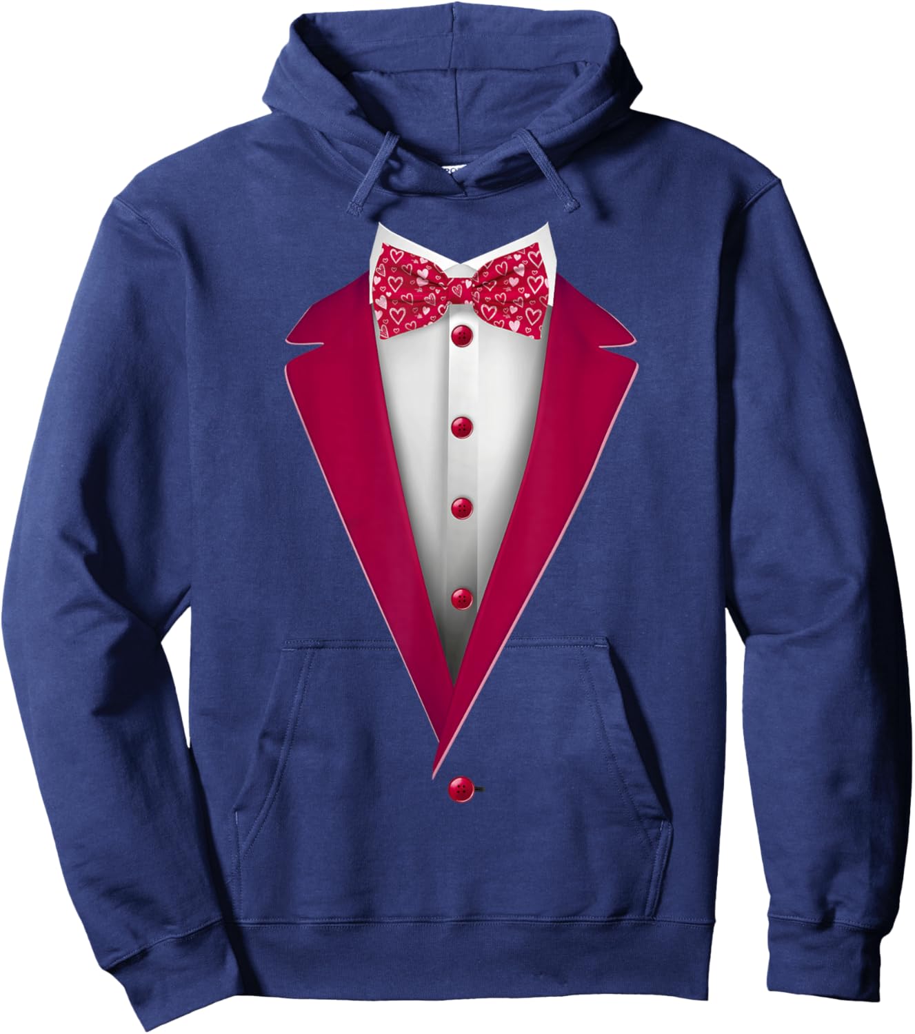 Tuxedo Bow Tie with Cute Hearts for Valentines Day Hoodie - Hoodie | Navy