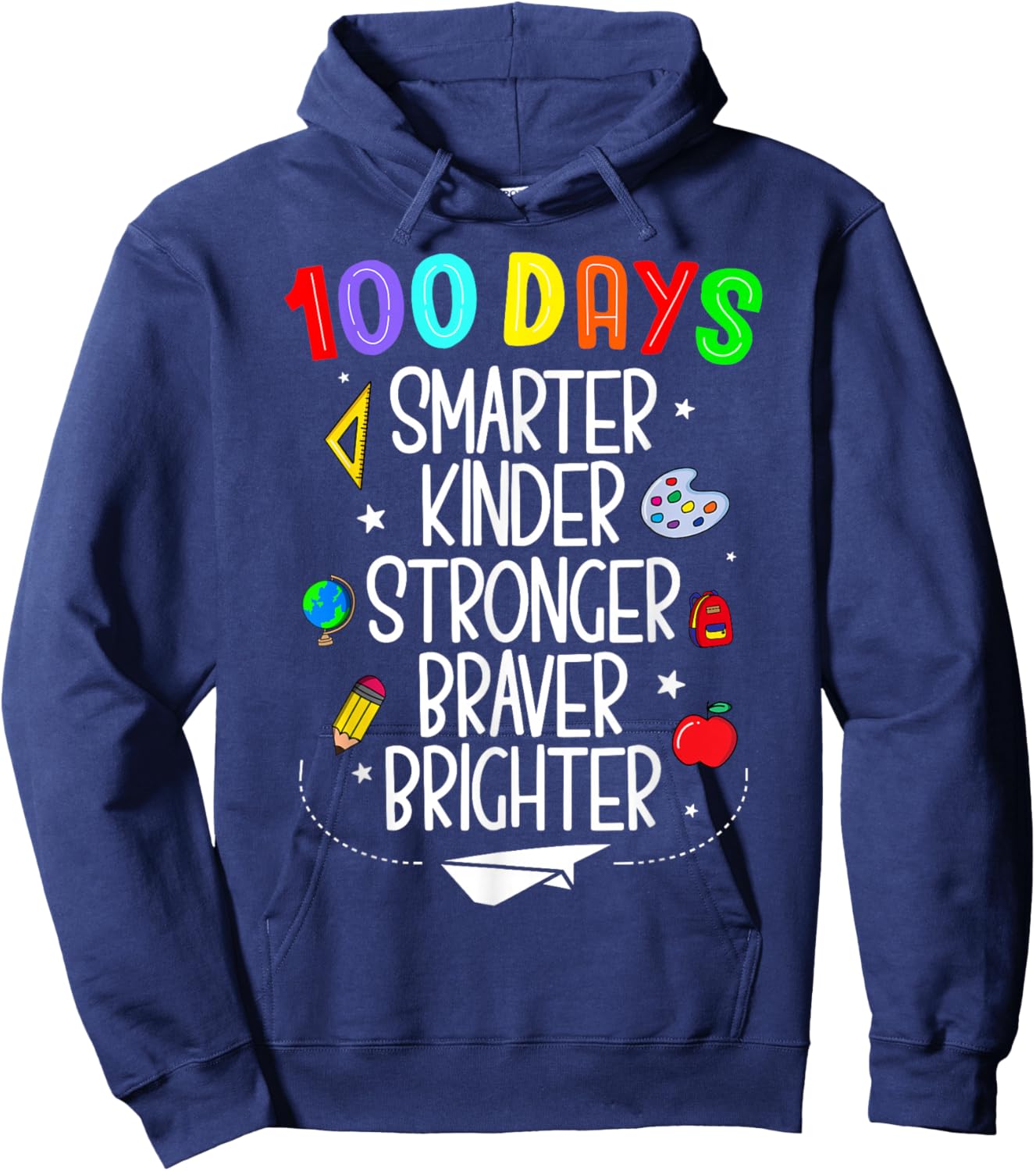 Happy 100 Days of School 100th Day of School Kids Boys Girls Hoodie - Hoodie | Navy