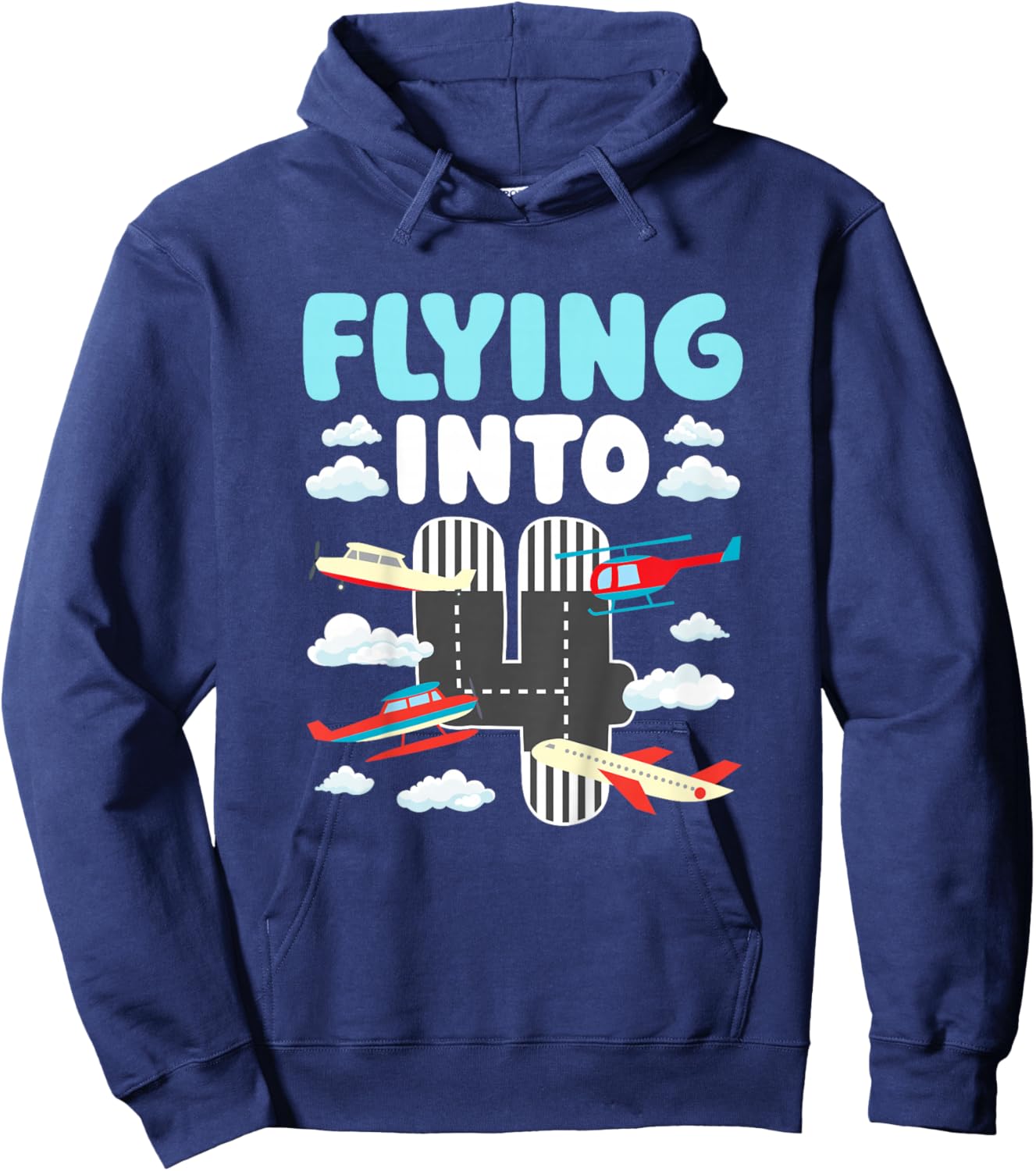 4th Airplane Birthday Party 4 Year Old Pilot Birthday Hoodie - Hoodie | Navy