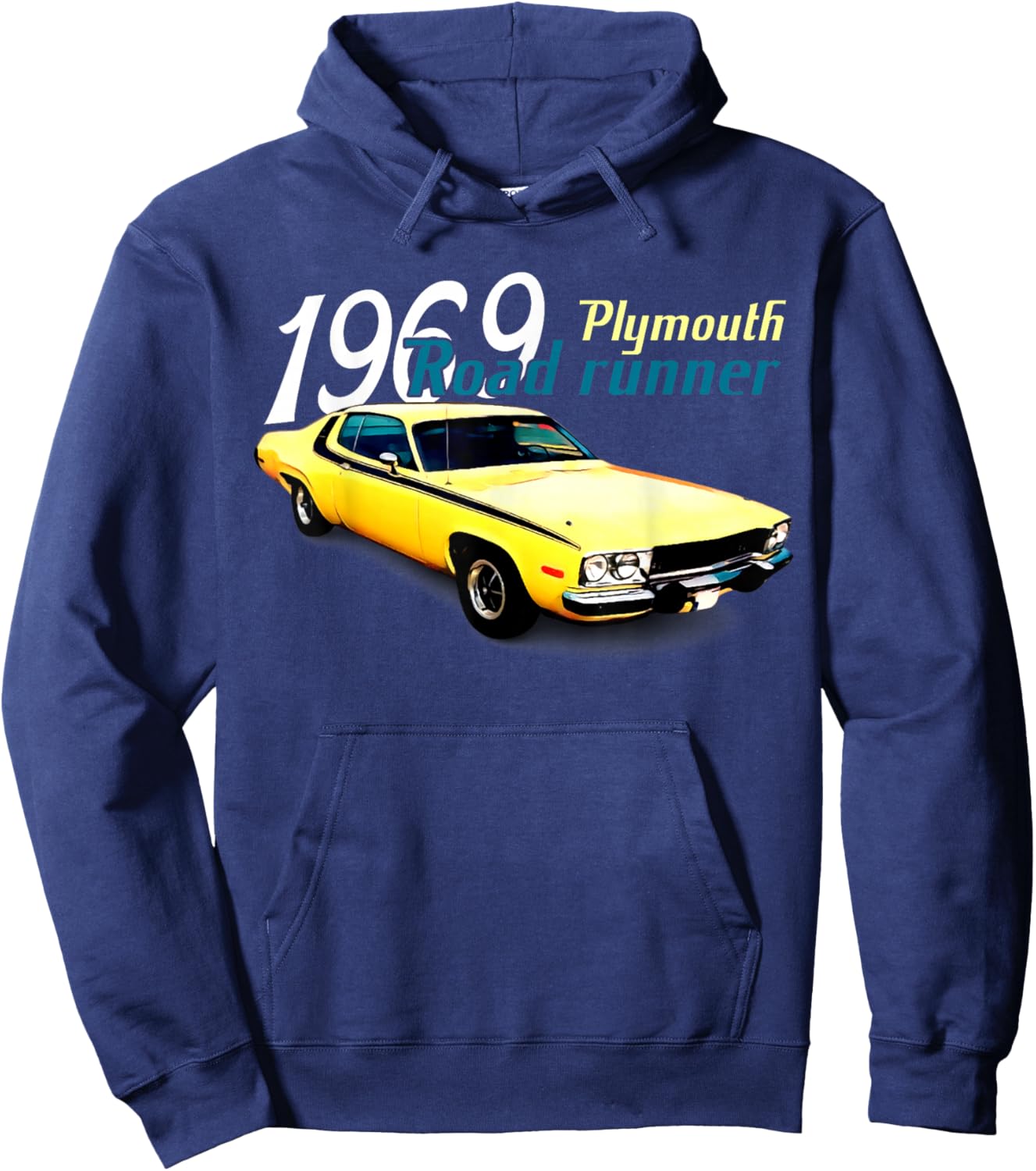 1969 69 Roadrunner Classic Vintage Old Car USA Flag Hoodie - Hoodie | Navy
