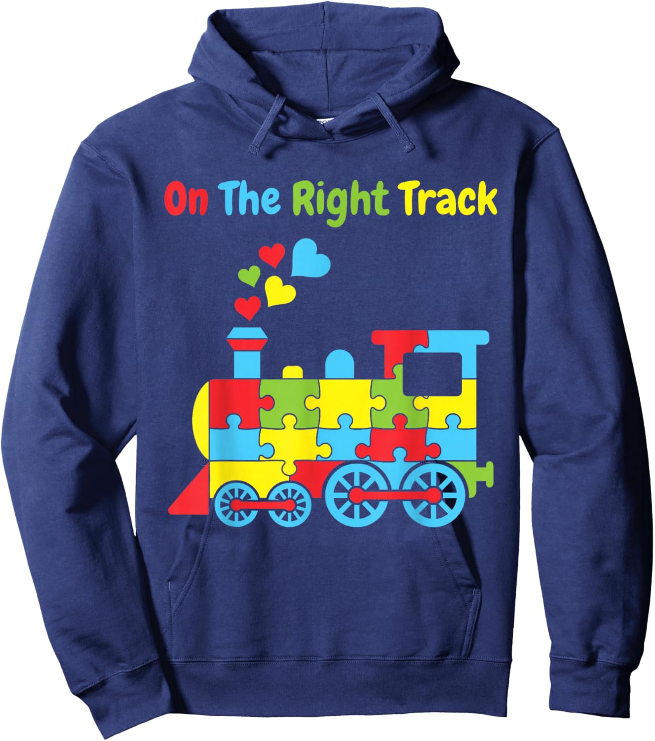 On The Right Track Autism Awareness Puzzle Piece Train Hoodie - Hoodie | Navy