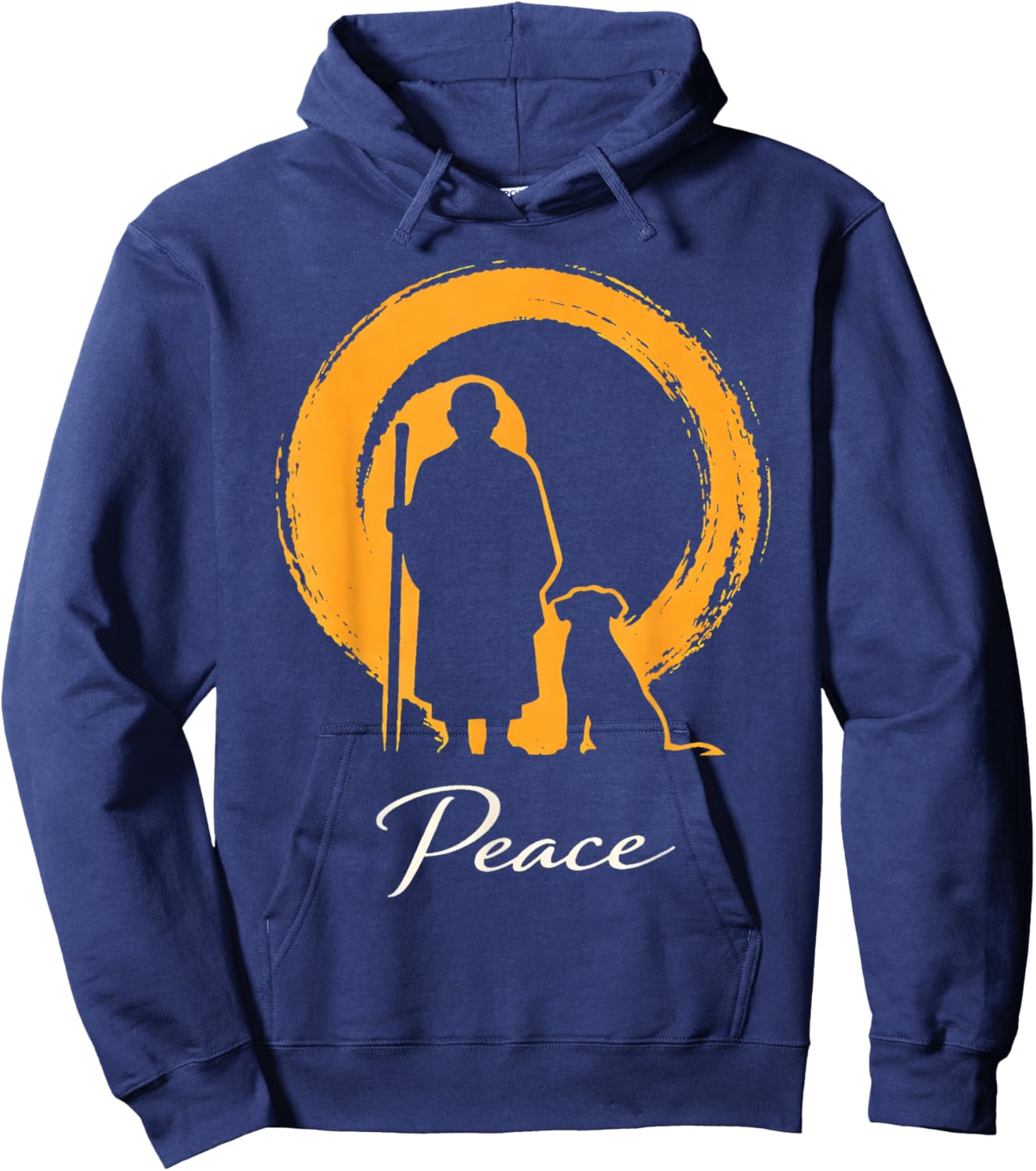 Minimalist Zen Art Walk for Peace Monks with Aloka Dog Hoodie - Hoodie | Navy