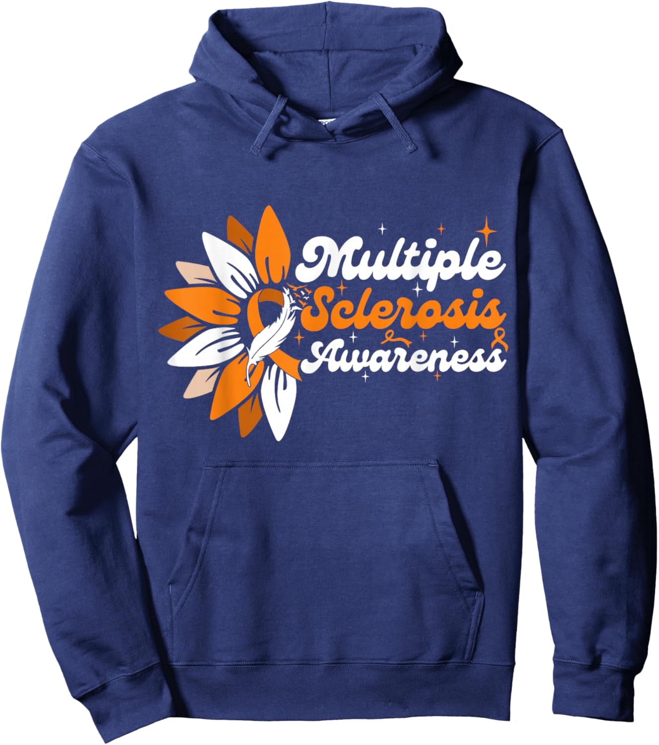 Multiple Sclerosis MS Awareness Orange Ribbon Sunflower Hoodie - Hoodie | Navy