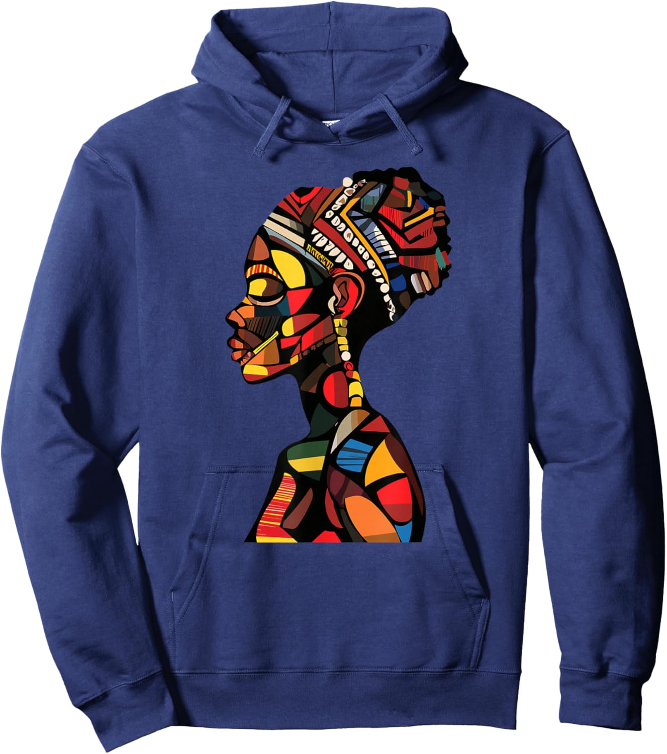 African Queen Profile Colorful Afrocentric Woman Hoodie - Hoodie | Navy