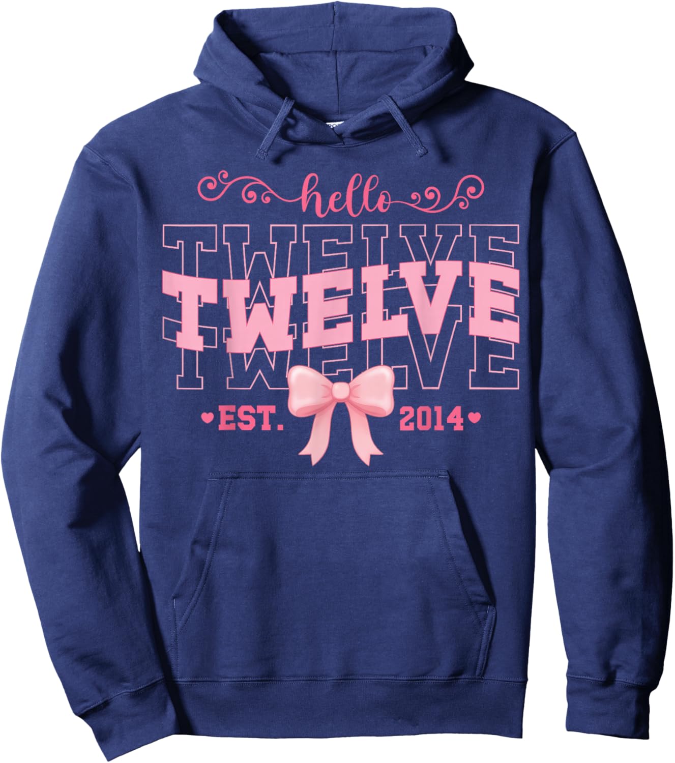 Cool Hello Twelve Est 2014 Pink Coquette Bow 12 Birthday Hoodie - Hoodie | Navy