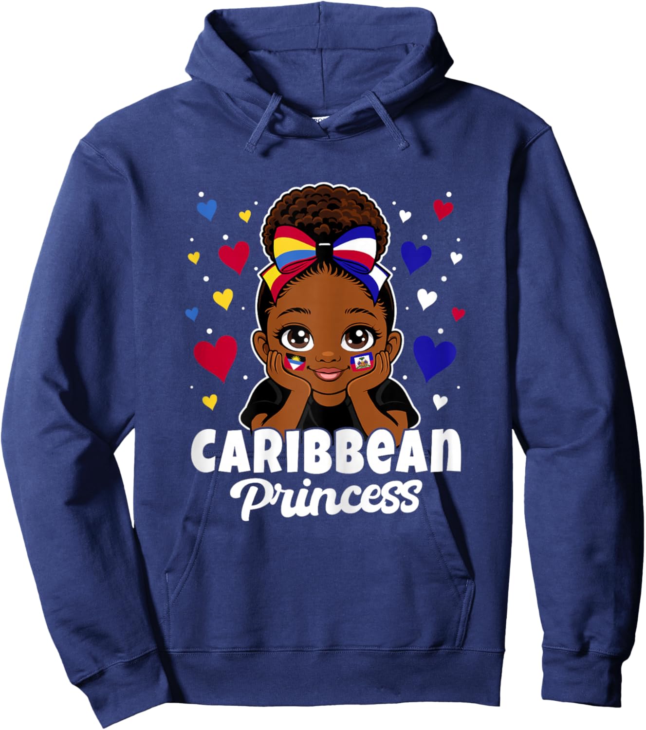 Caribbean Princess Girl Antigua and Haiti Flag Heritage Hoodie - Hoodie | Navy