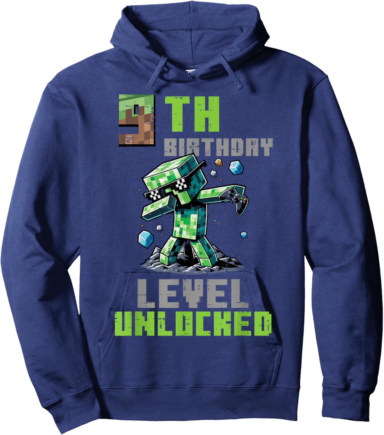 9th Birthday Level Unlocked Pixel Dab 9 Bday Gamer Boys Kids Hoodie - Hoodie | Navy