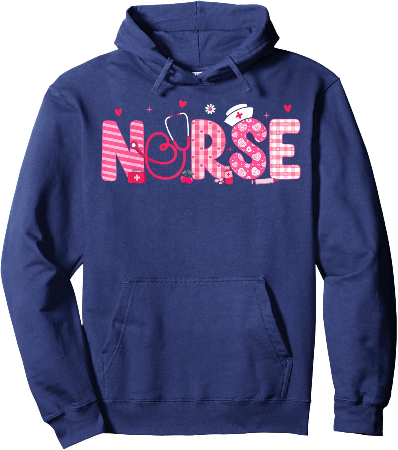Nurse Valentines Day Scrub Top Nursing Women Girls Kids Hoodie - Hoodie | Navy