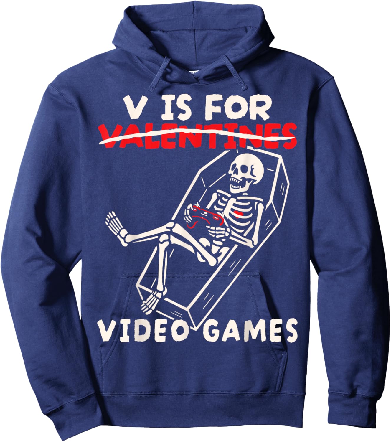 V is for Video Games Shirt Funny Gamer Skeleton Hoodie - Hoodie | Navy