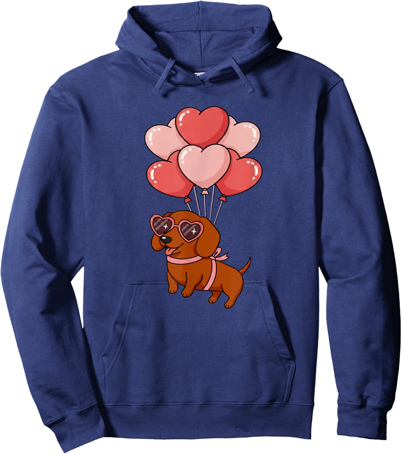 Girls Valentines Day Heart Balloons Mini Dachshund Hoodie - Hoodie | Navy