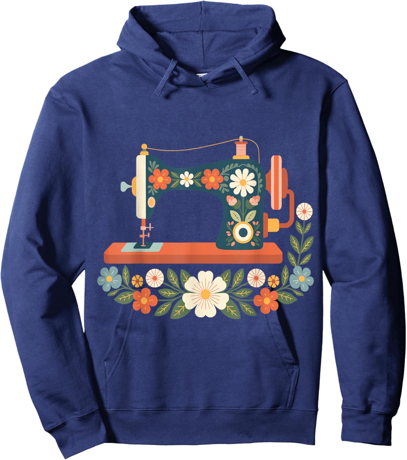 Retro Floral Sewing Machine Quilting Lover Graphic Flowers Hoodie - Hoodie | Navy