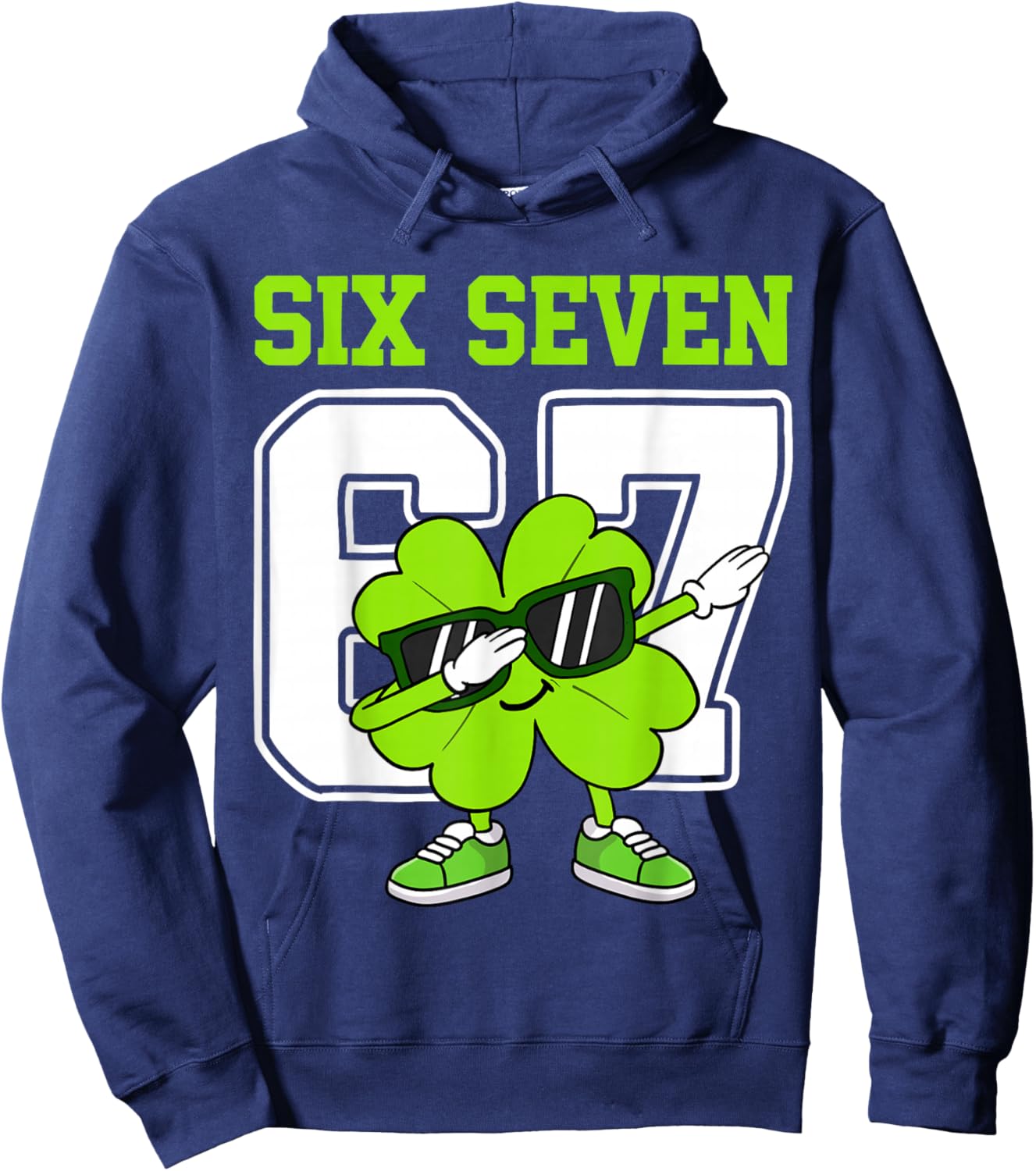 Boys St Patricks Day Dabbing Shamrock Clover 67 Six Seven Hoodie - Hoodie | Navy