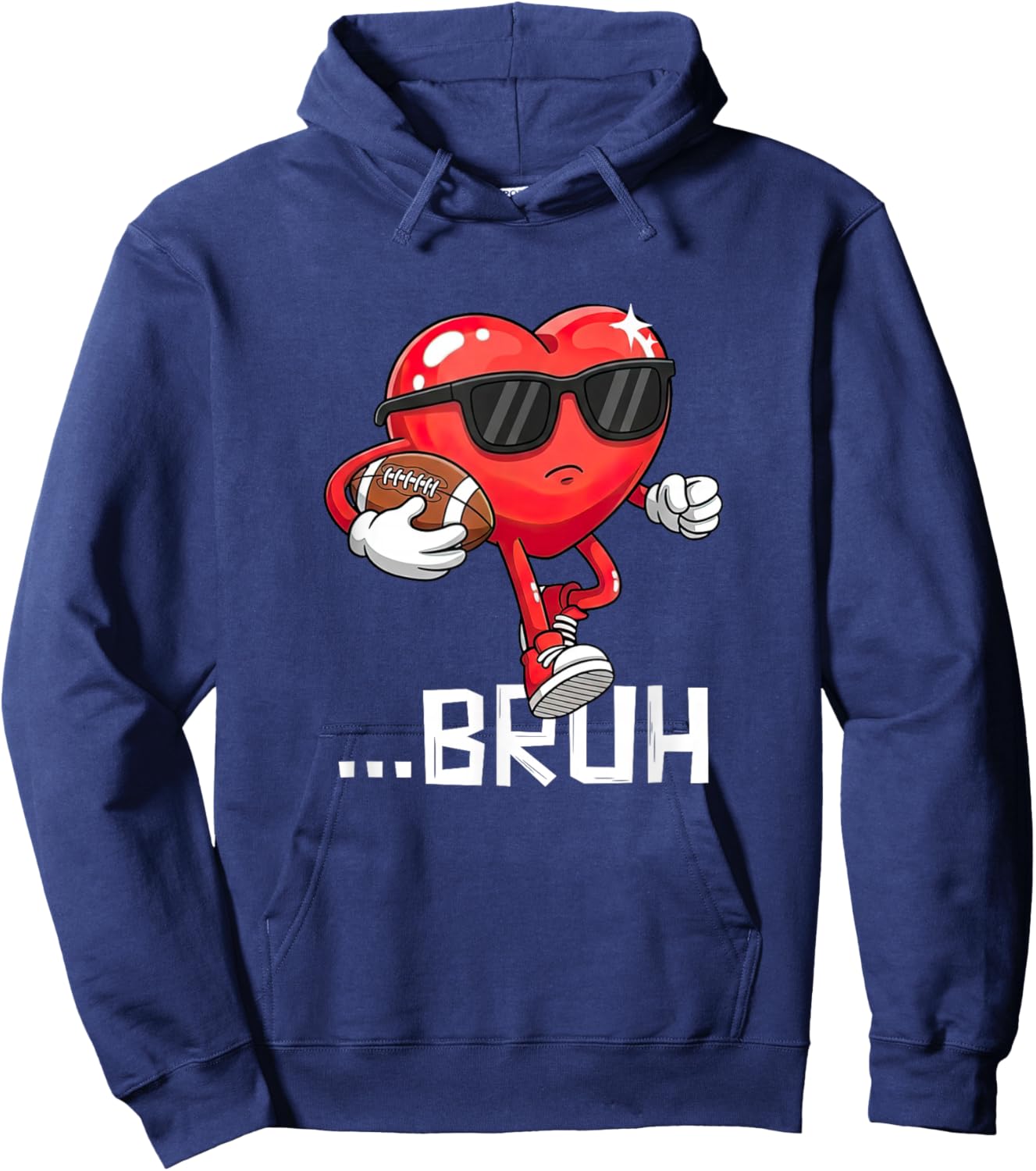 Valentines Bruh Red Heart Playing Football Men Boys Kids Hoodie - Hoodie | Navy