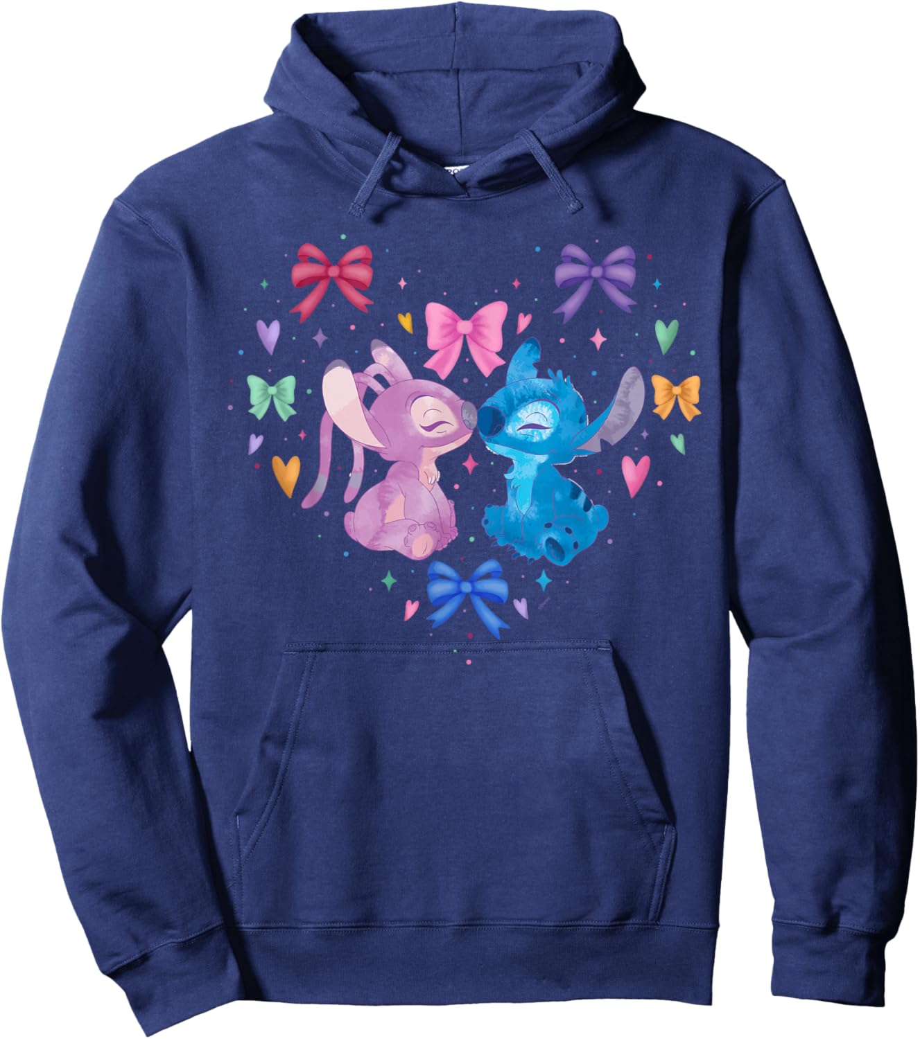 Disney Stitch & Angel Coquette Style Heart Valentine's Day Hoodie - Hoodie | Navy